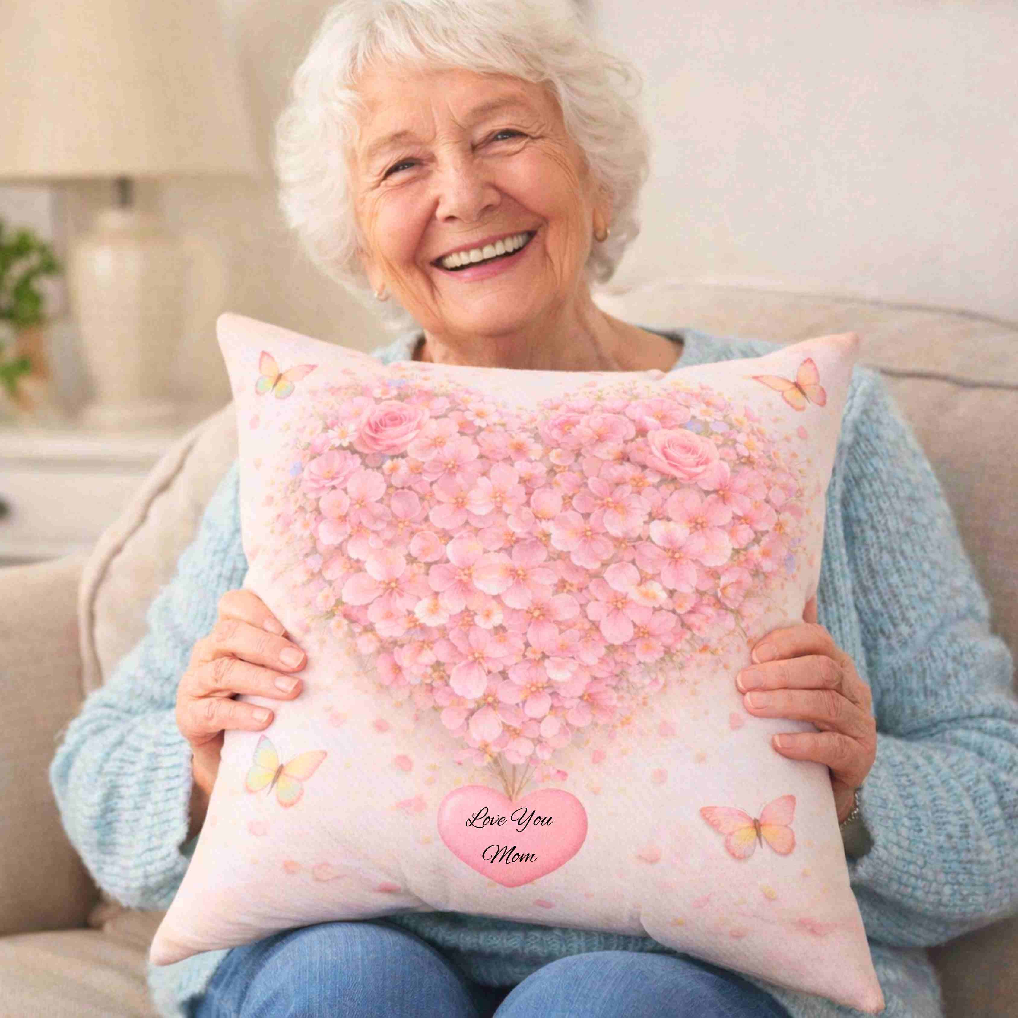 Floral Heart Cushion - Pink Blossom Decorative Throw Pillow for Holidays and Home Decor product thumbnail image