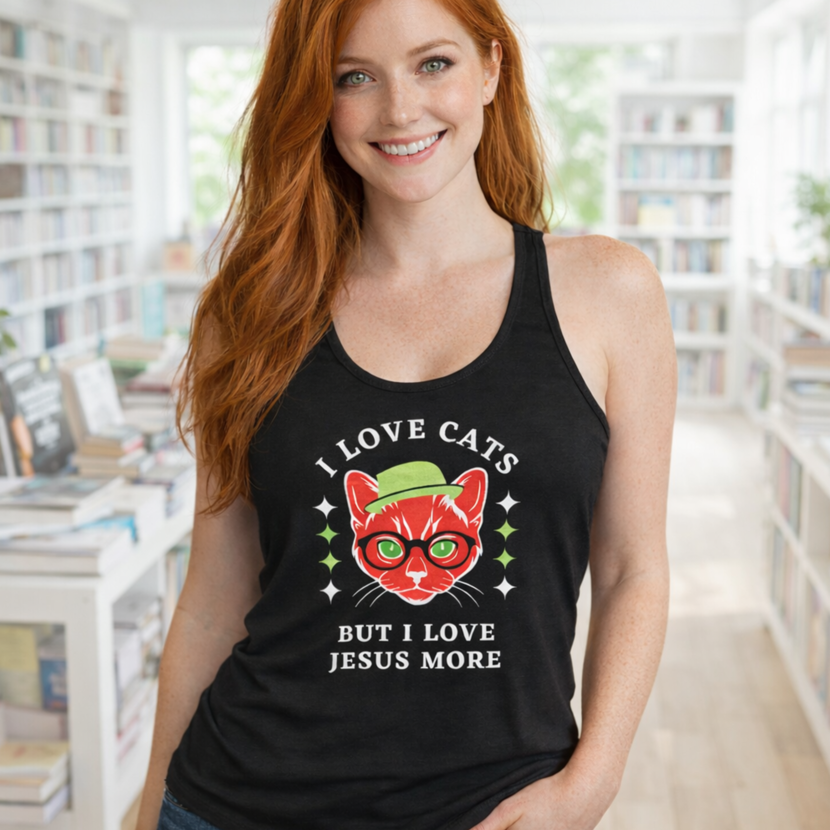 'Jesus Over Cats' Racerback Tank product thumbnail image 'Jesus Over Cats' Racerback Tank product thumbnail image