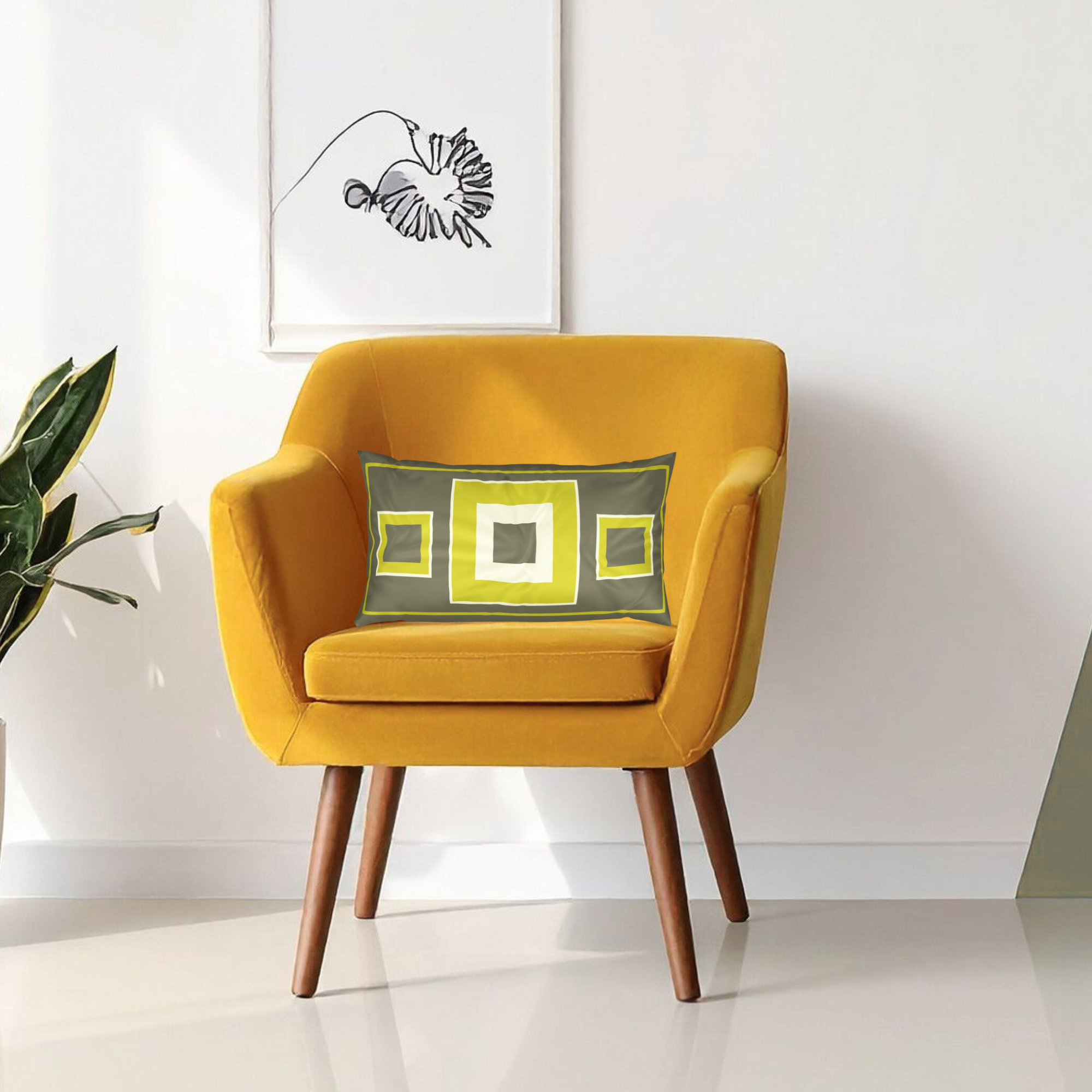 Geometric Square Lumbar Pillow Sham — Olive &amp; Mustard Mid-Century Modern | 100% Cotton Chemical Free product thumbnail image