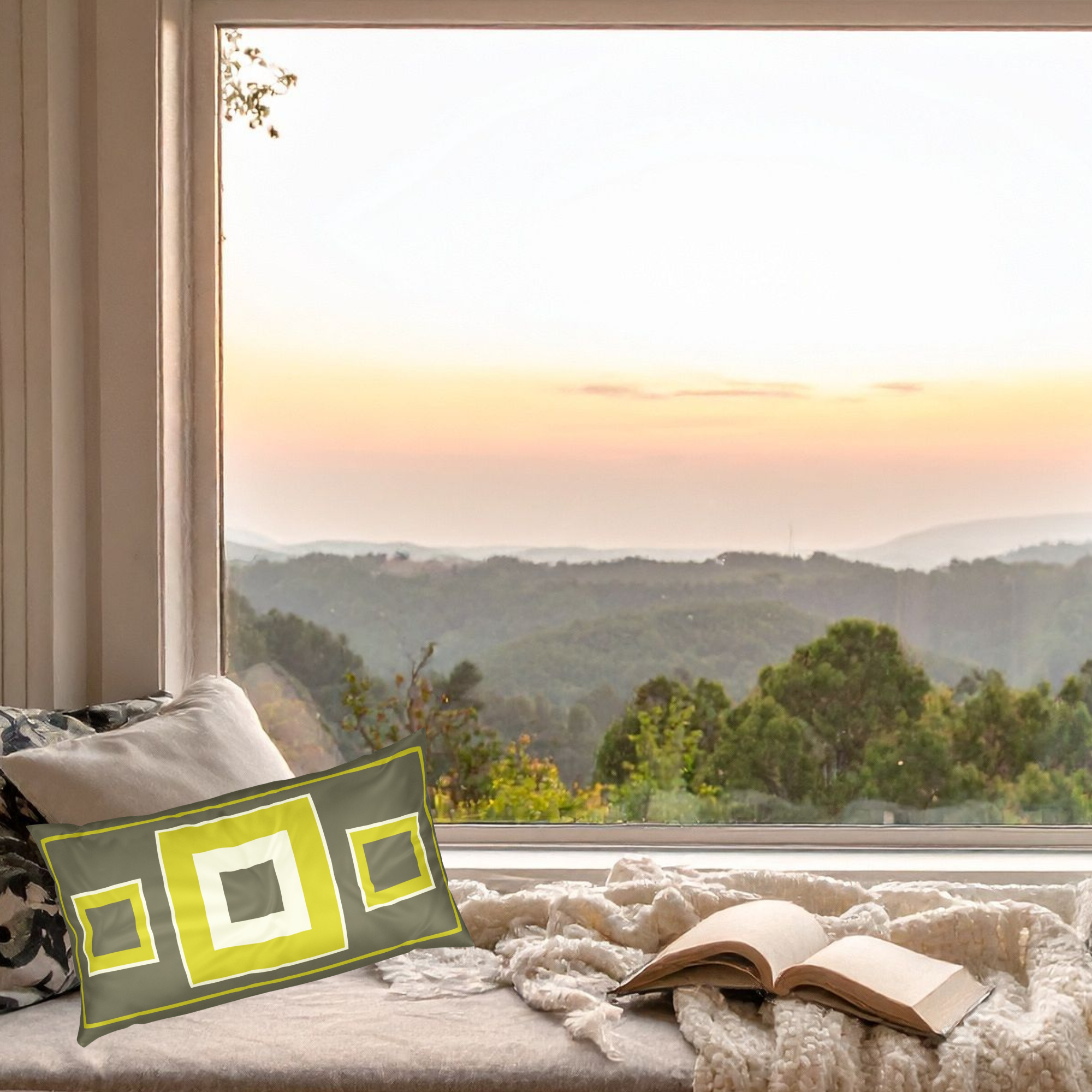 Geometric Square Lumbar Pillow Sham — Olive & Mustard Mid-Century Modern | 100% Cotton Chemical Free product thumbnail image Geometric Square Lumbar Pillow Sham — Olive & Mustard Mid-Century Modern | 100% Cotton Chemical Free product thumbnail image