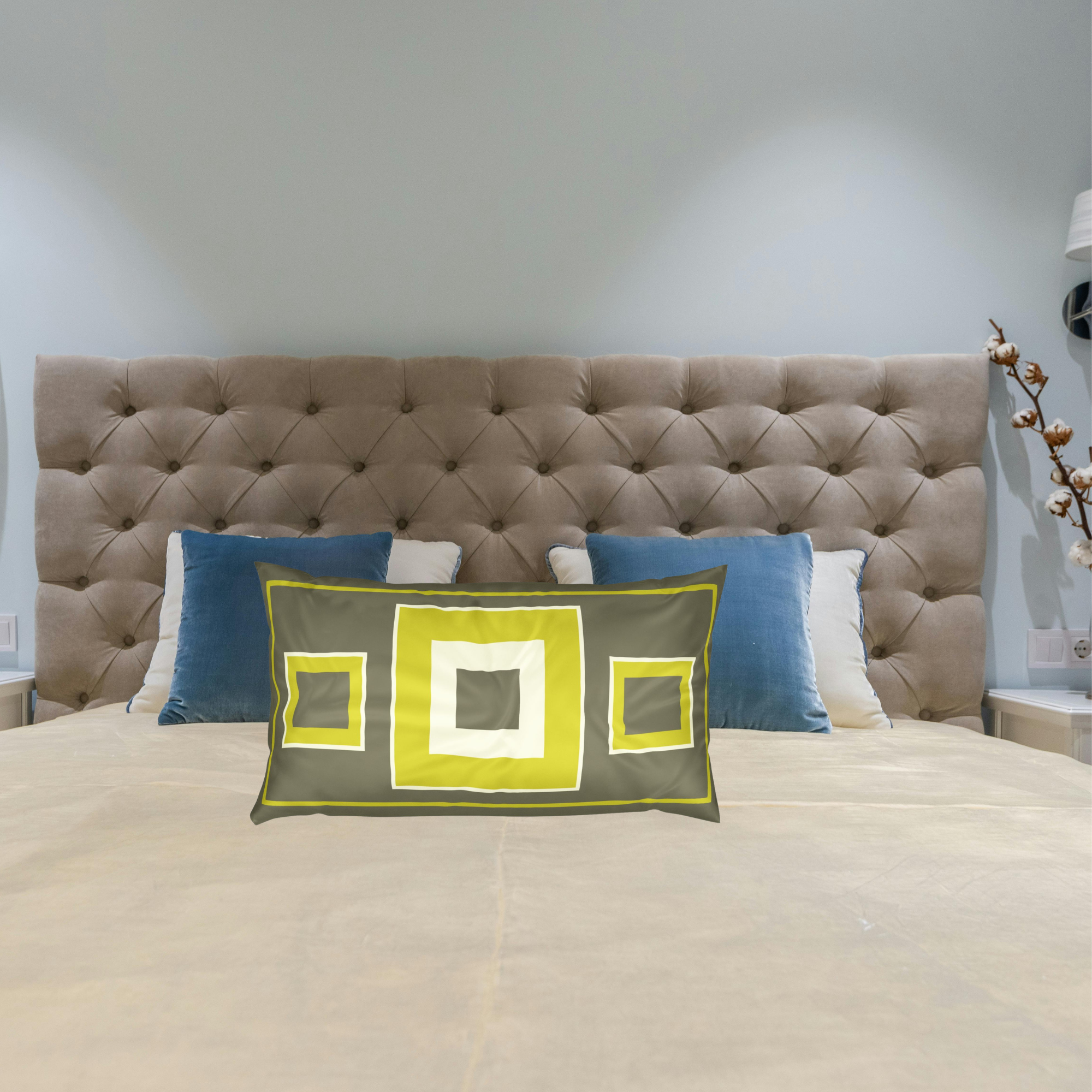 Geometric Square Lumbar Pillow Sham — Olive &amp; Mustard Mid-Century Modern | 100% Cotton Chemical Free product thumbnail image