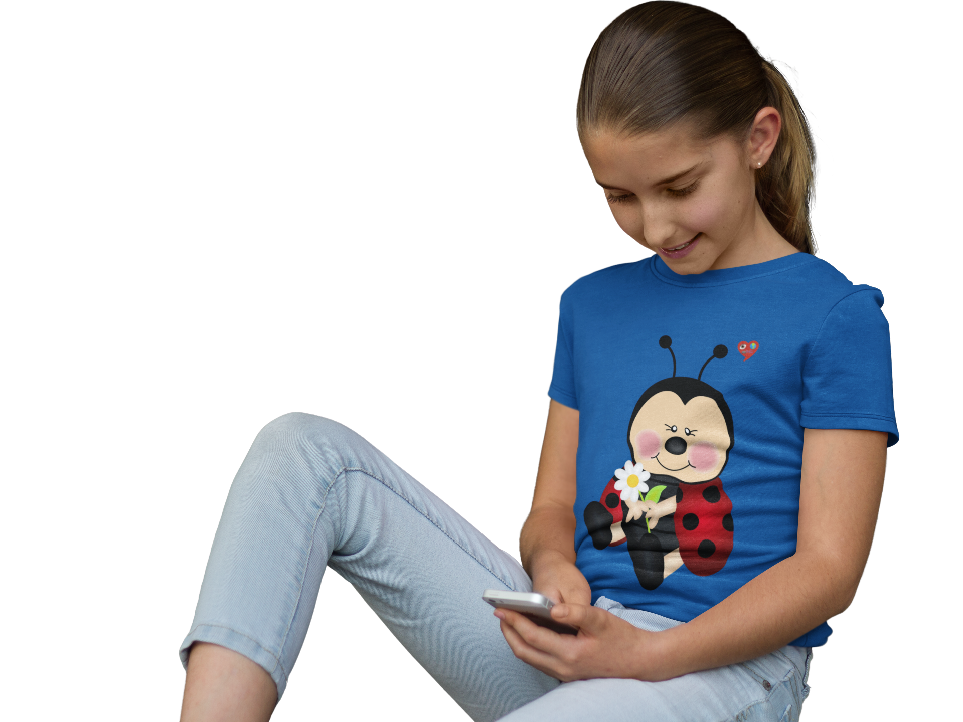 Kids T‑Shirt — Cute Baby Ladybug Holding Flowers Kids Tee product thumbnail image
