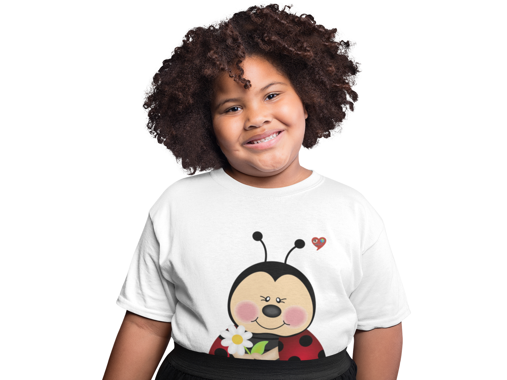 Kids T‑Shirt — Cute Baby Ladybug Holding Flowers Kids Tee product thumbnail image