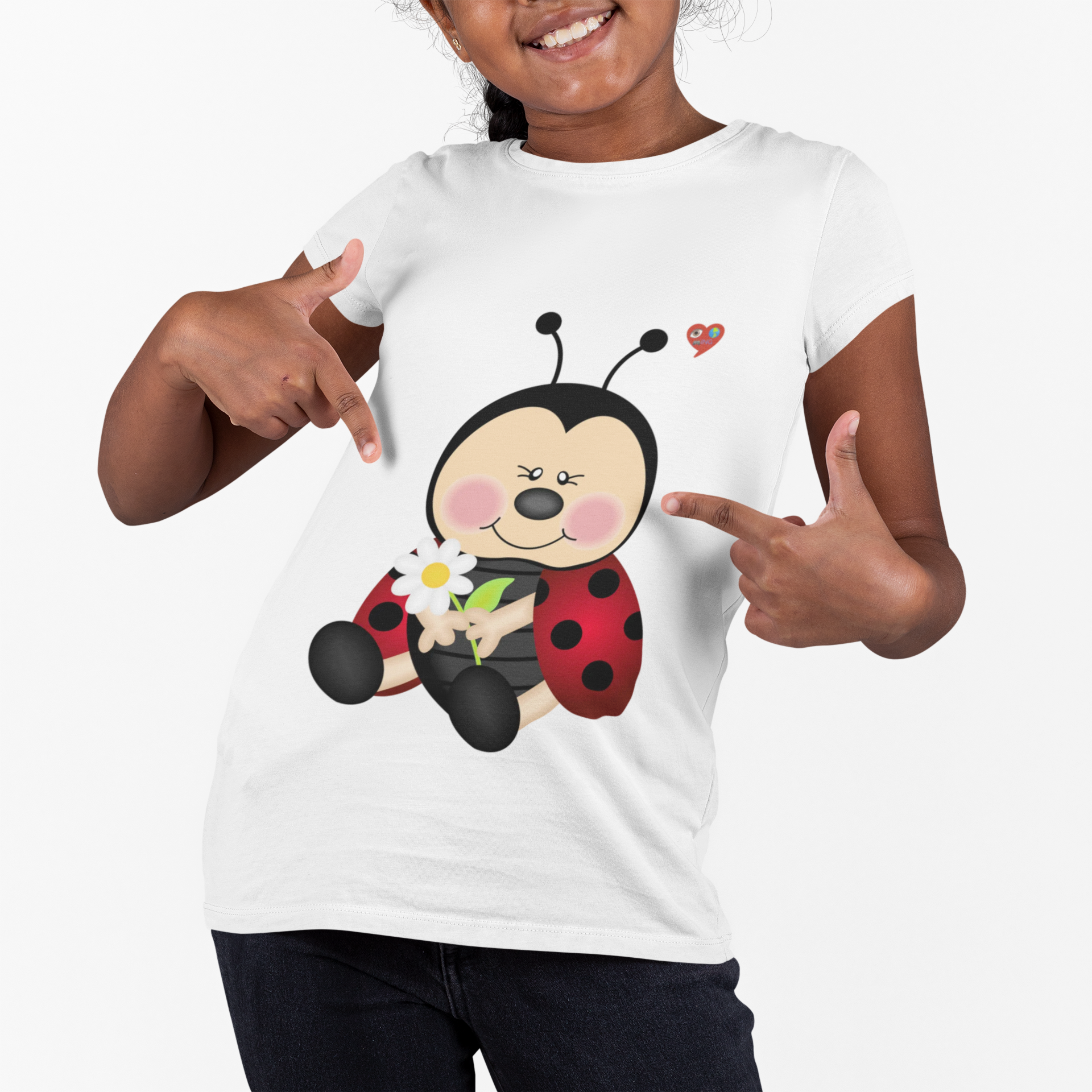 Kids T‑Shirt — Cute Baby Ladybug Holding Flowers Kids Tee product thumbnail image Kids T‑Shirt — Cute Baby Ladybug Holding Flowers Kids Tee product thumbnail image