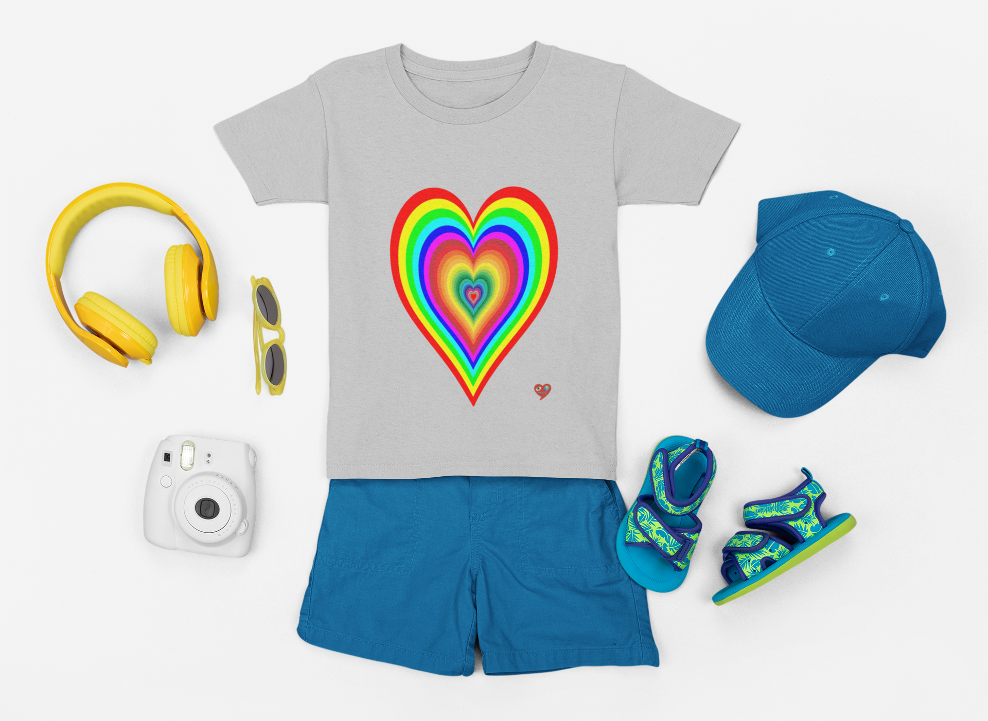 Kids Rainbow Heart T-Shirt — Colorful Layered Heart Design