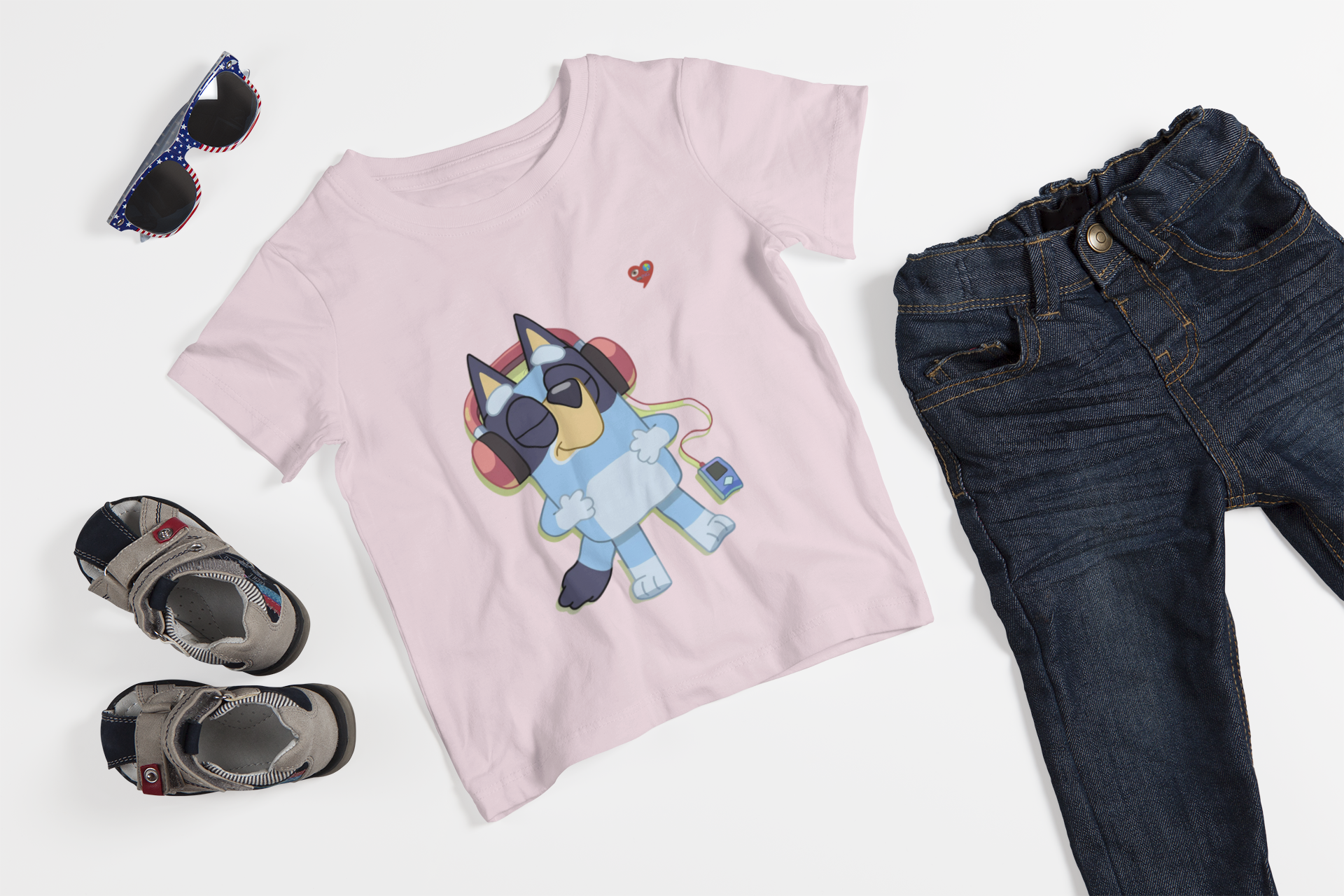 Kids Graphic Tee — Cute Cat DJ Wearing Headphones &amp; ‘Heart’ Design product thumbnail image