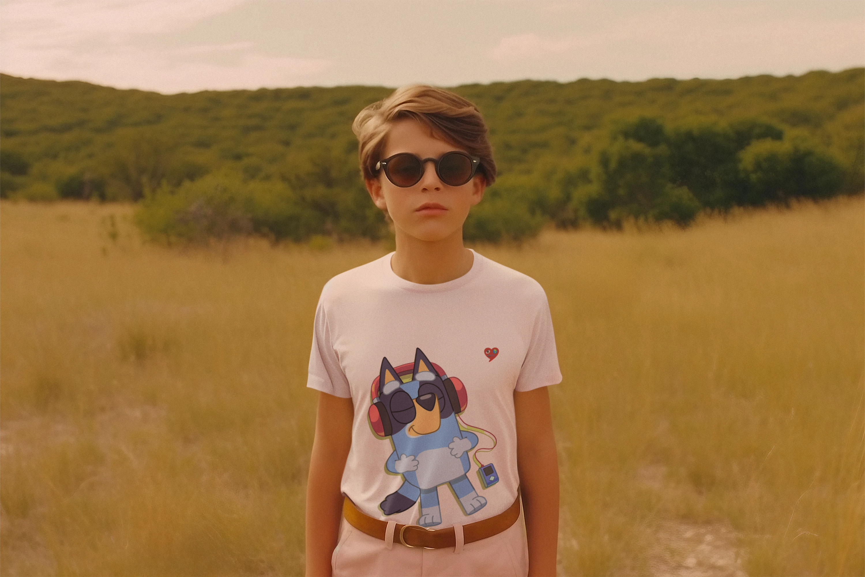 Kids Graphic Tee — Cute Cat DJ Wearing Headphones &amp; ‘Heart’ Design product thumbnail image