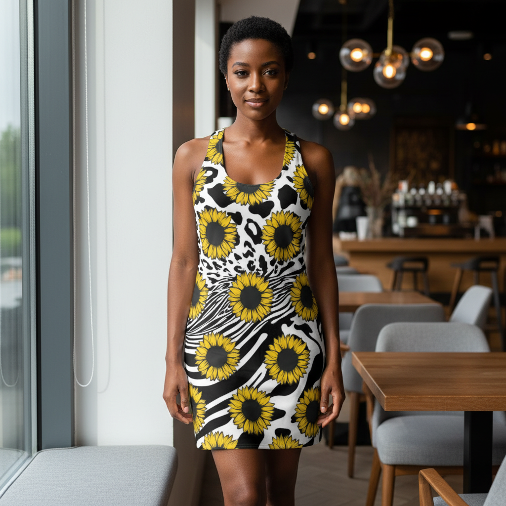 Sunflower Animal Print Racerback Dress for Women - Perfect for Summer Days &amp; Special Occasions product thumbnail image