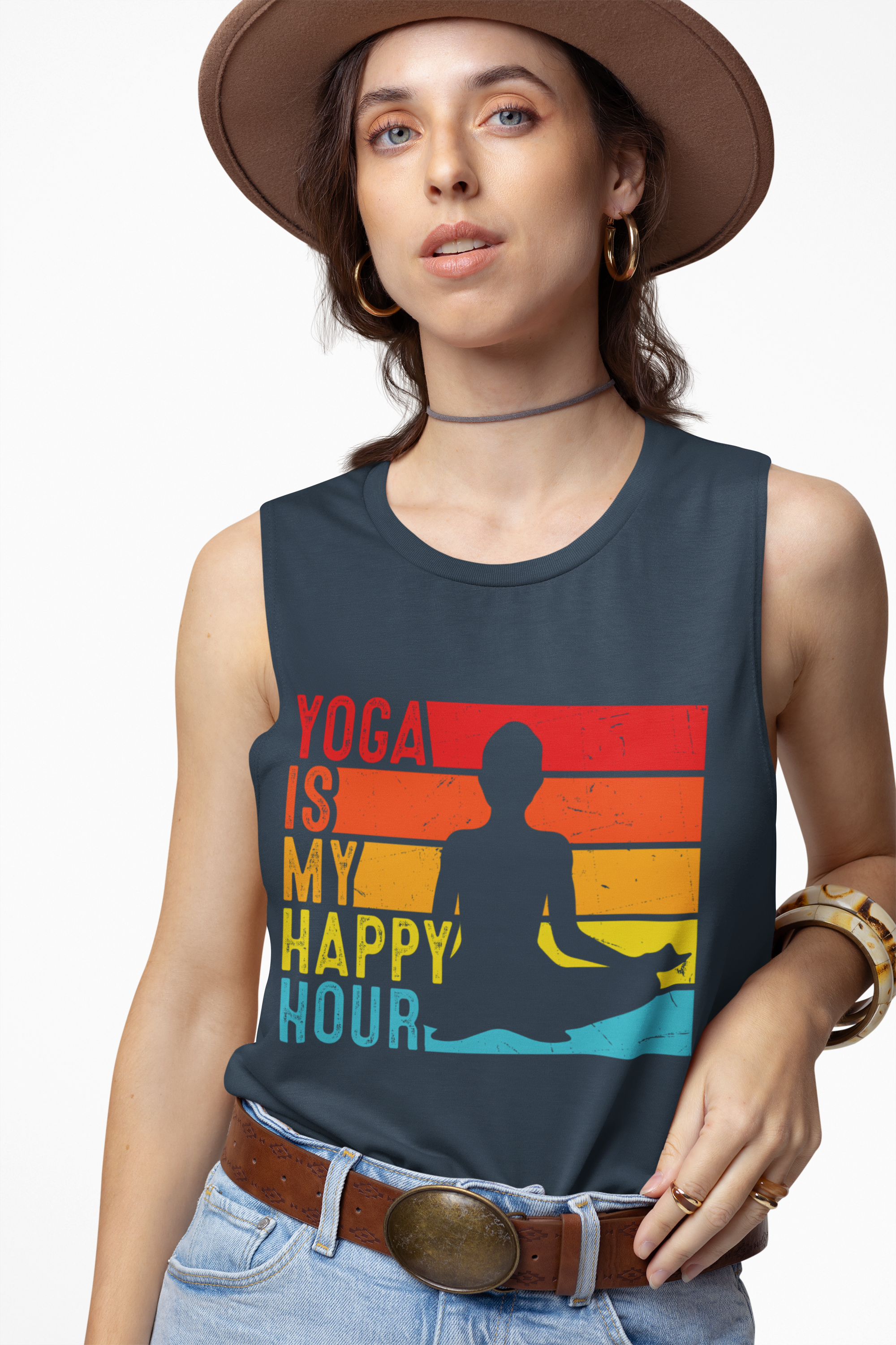 Yoga Is My Happy Hour // Retro Sunset Racerback Tank product thumbnail image Yoga Is My Happy Hour // Retro Sunset Racerback Tank product thumbnail image