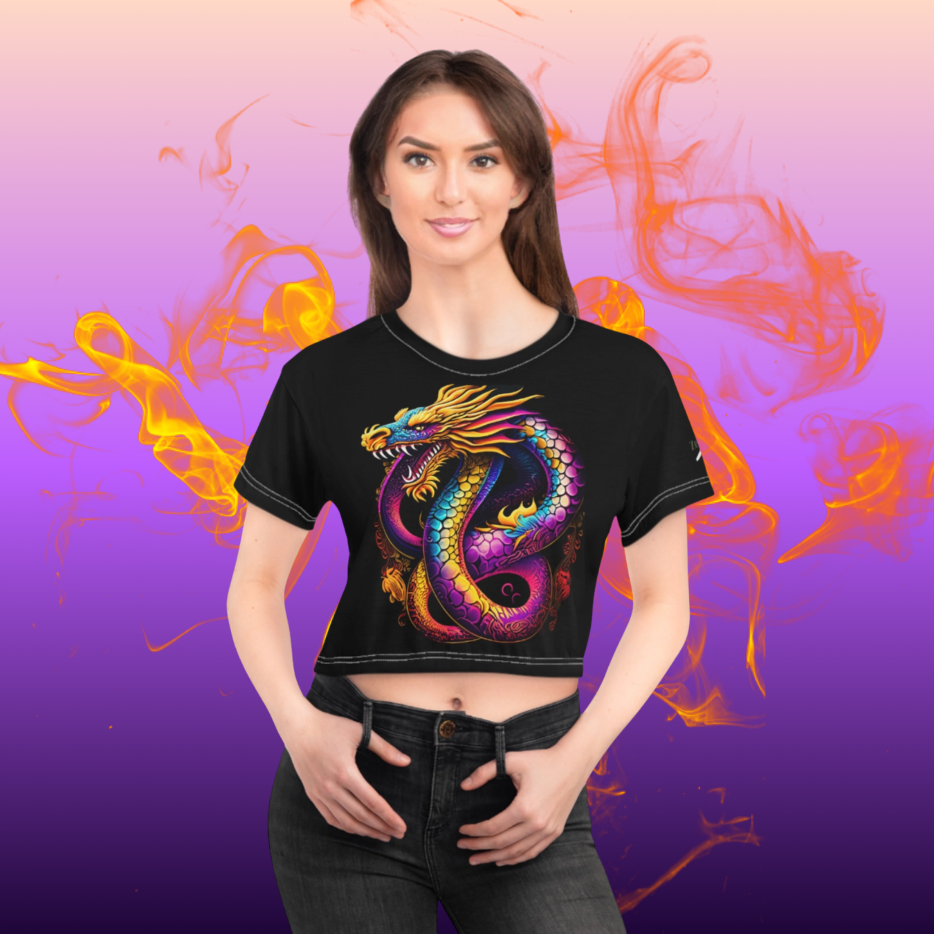 FIERCE Dragon Signature Boutique All-Over-Print Crop Tee (AOP) | ZenGen USA product thumbnail image