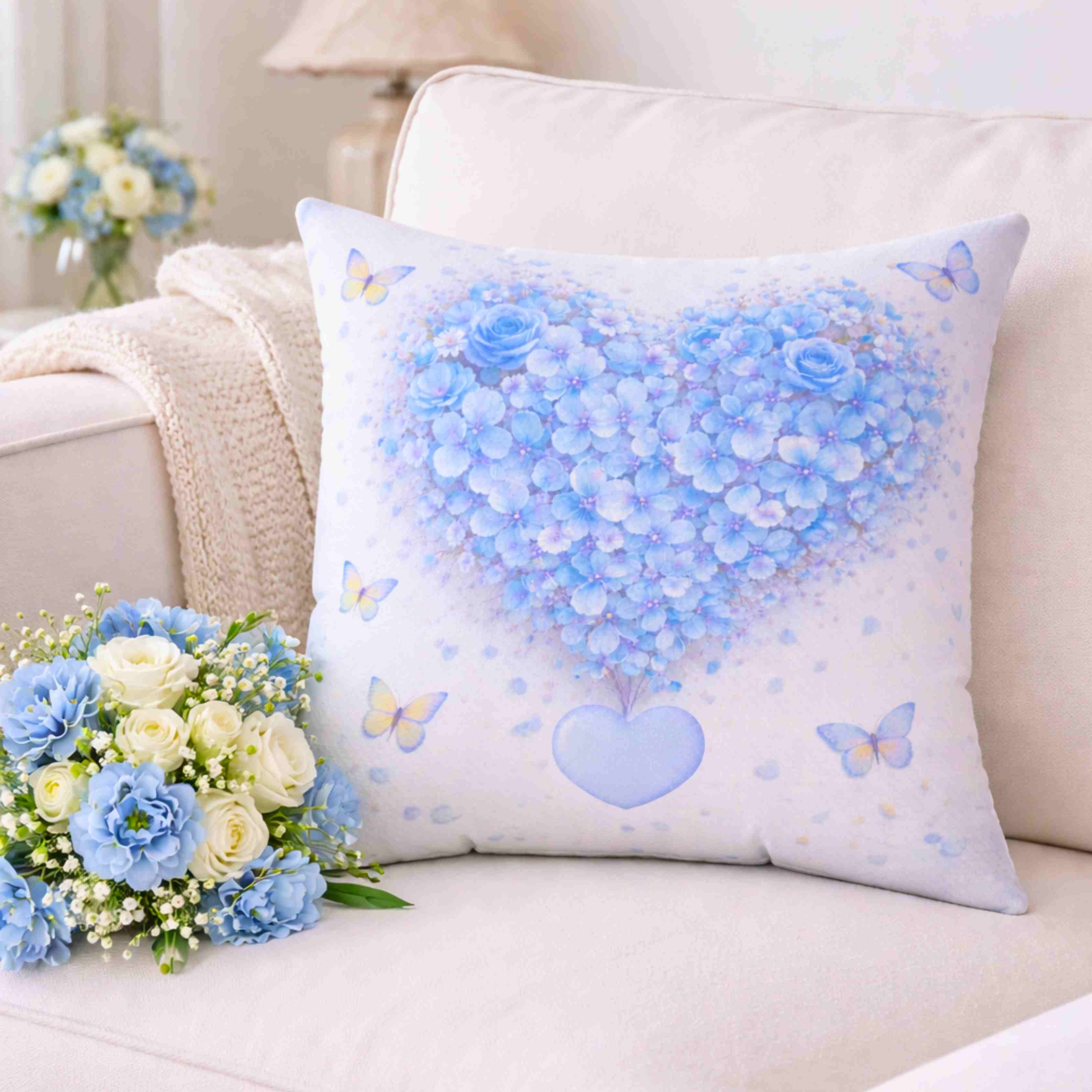 Blue Floral Couch Cushion | Spun Polyester Square Pillow product thumbnail image