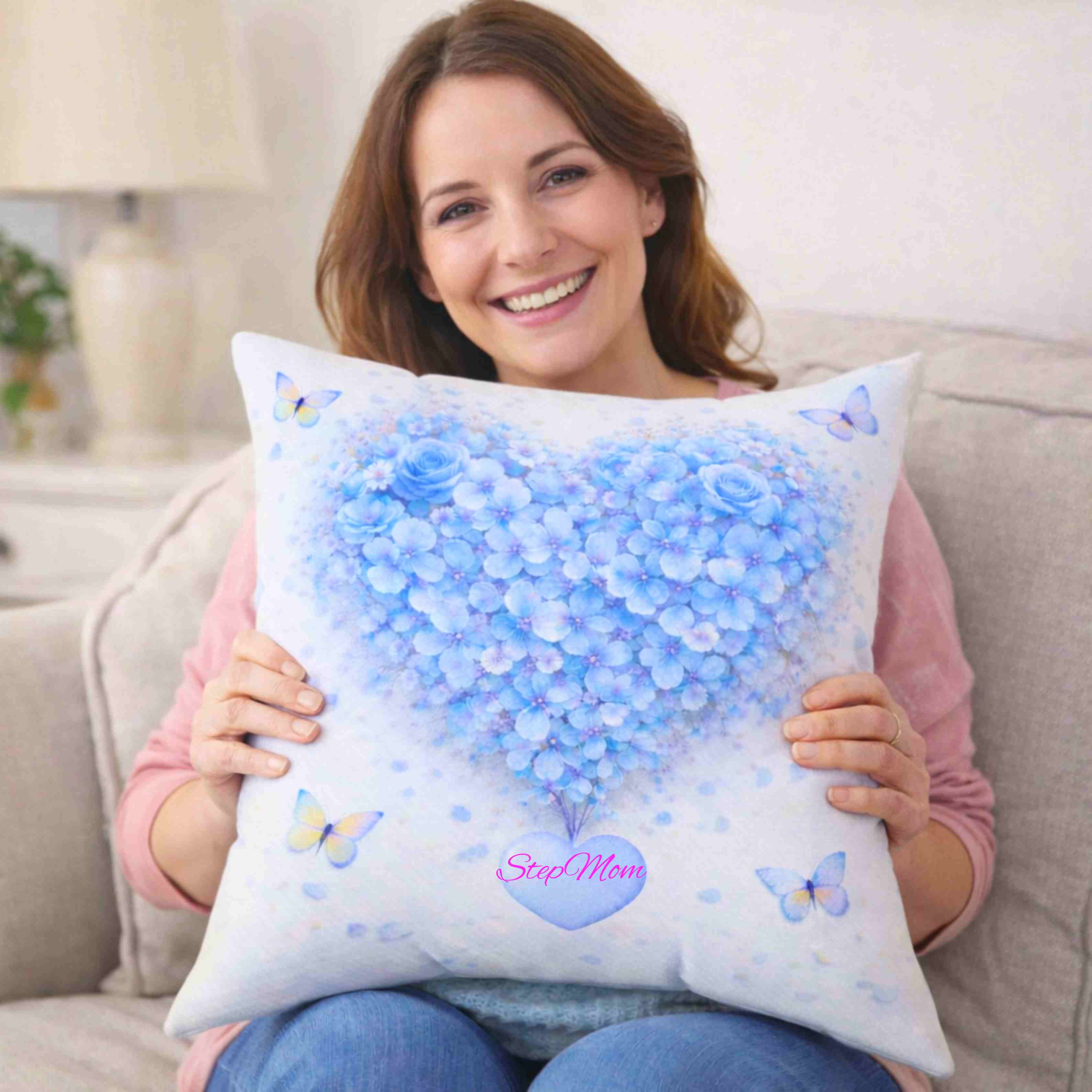 Blue Floral Couch Cushion | Spun Polyester Square Pillow product thumbnail image