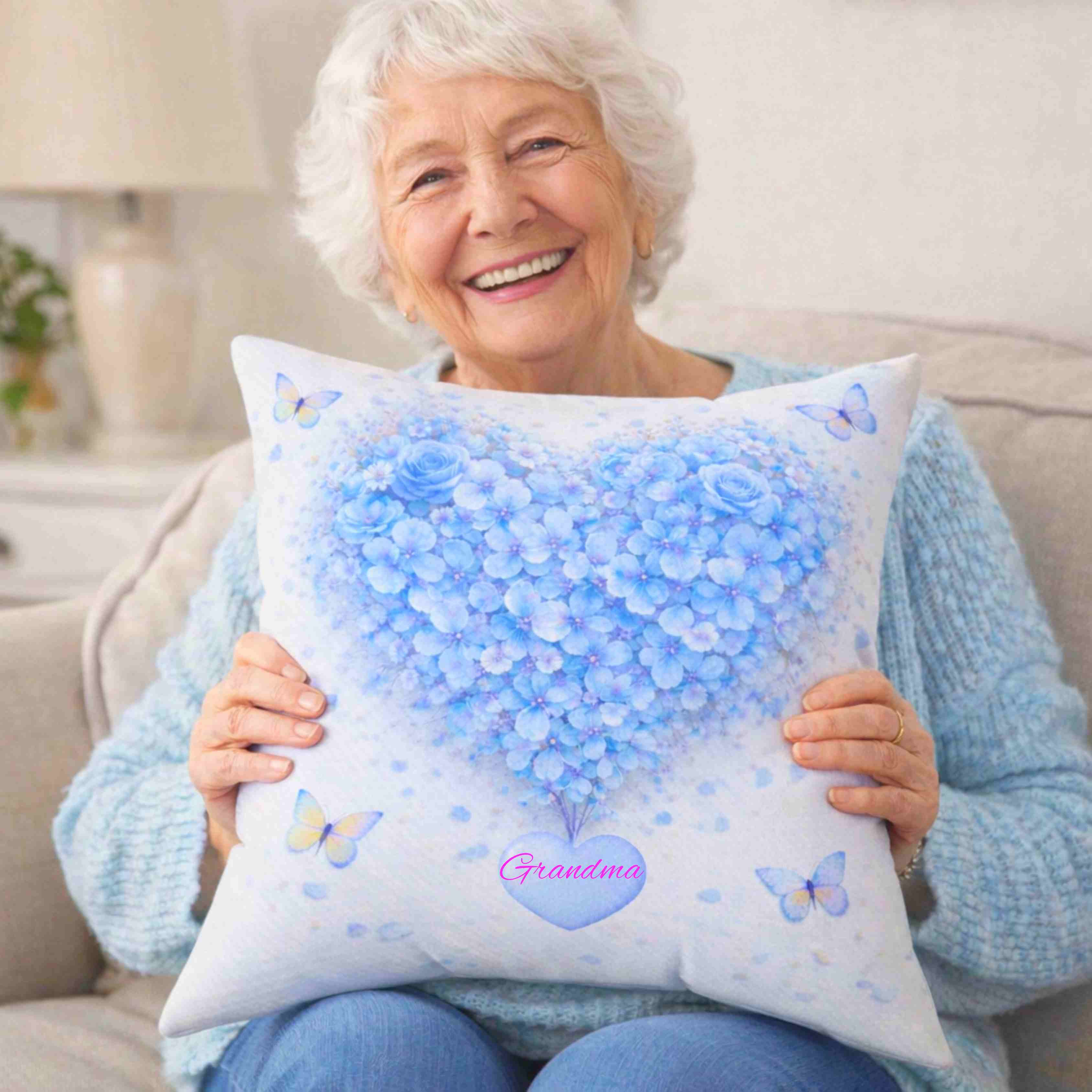 Blue Floral Couch Cushion | Spun Polyester Square Pillow product thumbnail image Blue Floral Couch Cushion | Spun Polyester Square Pillow product thumbnail image