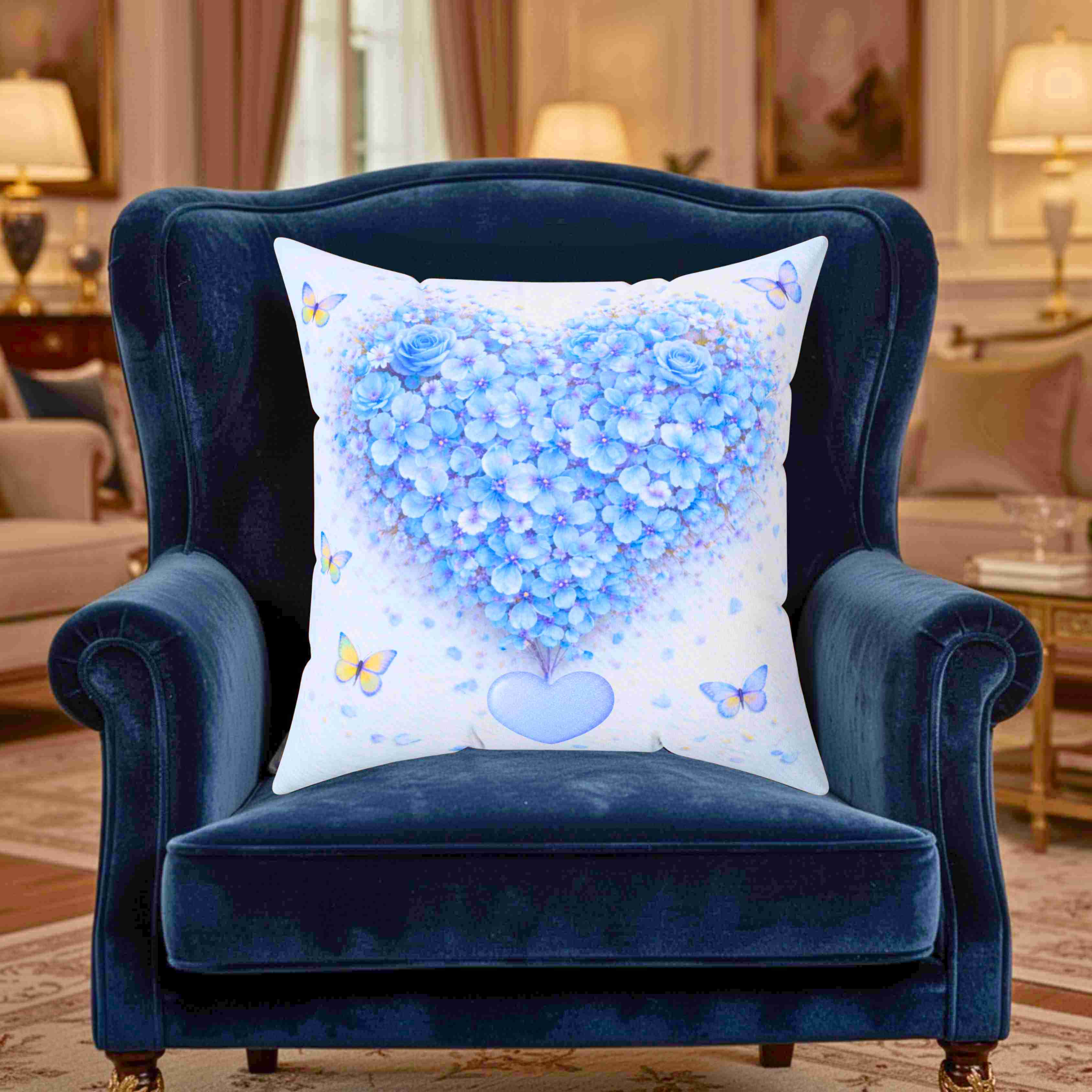 Blue Floral Couch Cushion | Spun Polyester Square Pillow product thumbnail image Blue Floral Couch Cushion | Spun Polyester Square Pillow product thumbnail image