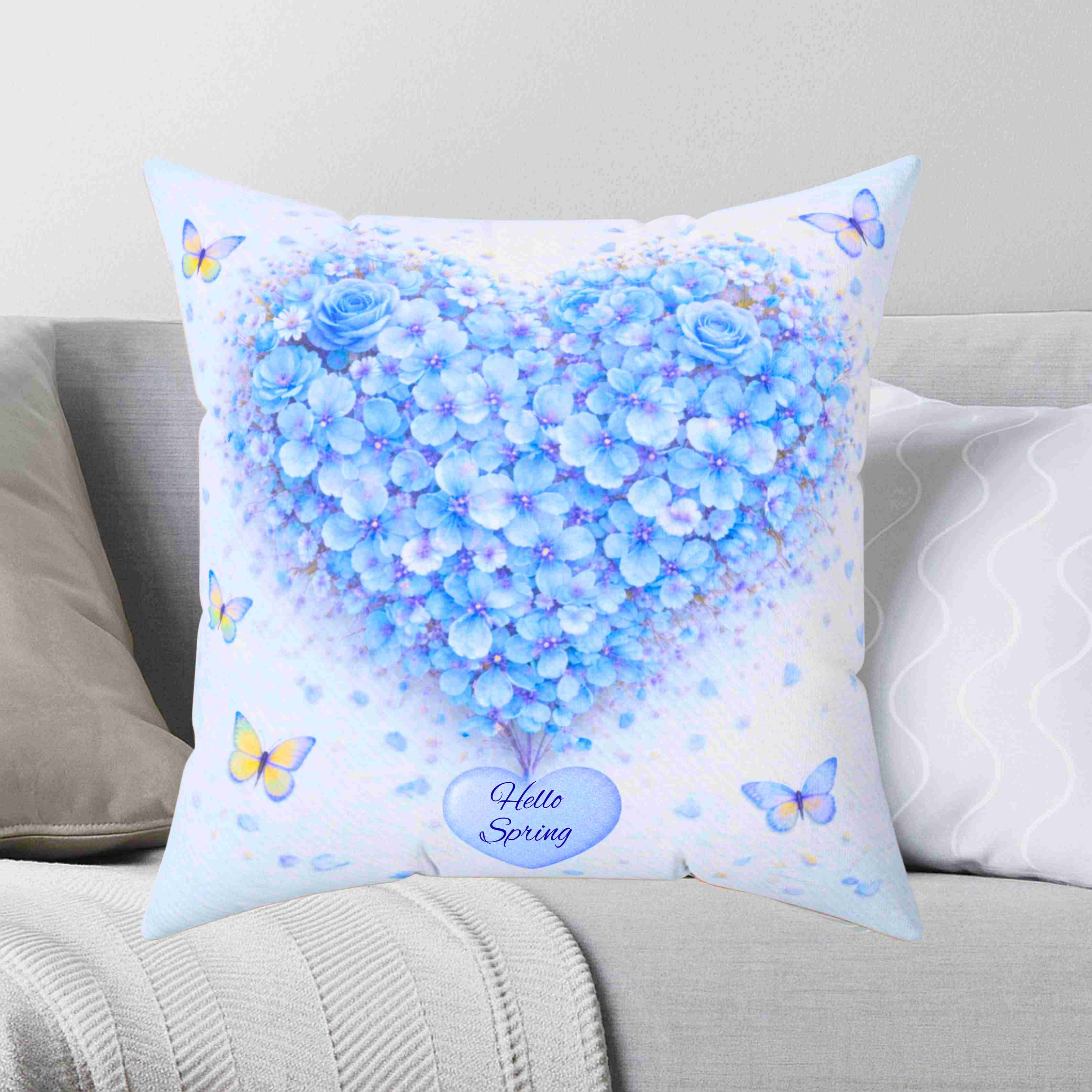 Blue Floral Couch Cushion | Spun Polyester Square Pillow product thumbnail image Blue Floral Couch Cushion | Spun Polyester Square Pillow product thumbnail image