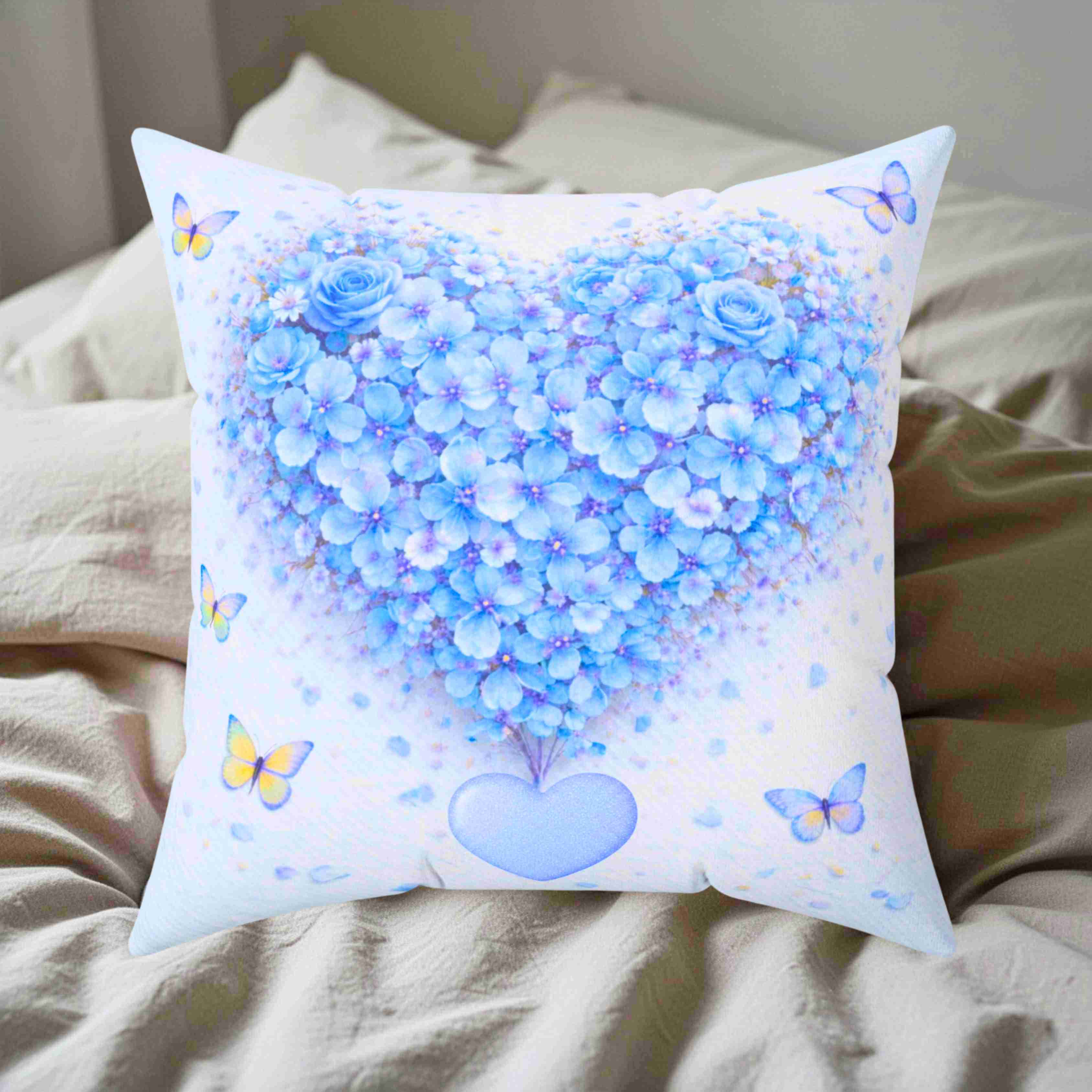 Blue Floral Couch Cushion | Spun Polyester Square Pillow product thumbnail image Blue Floral Couch Cushion | Spun Polyester Square Pillow product thumbnail image