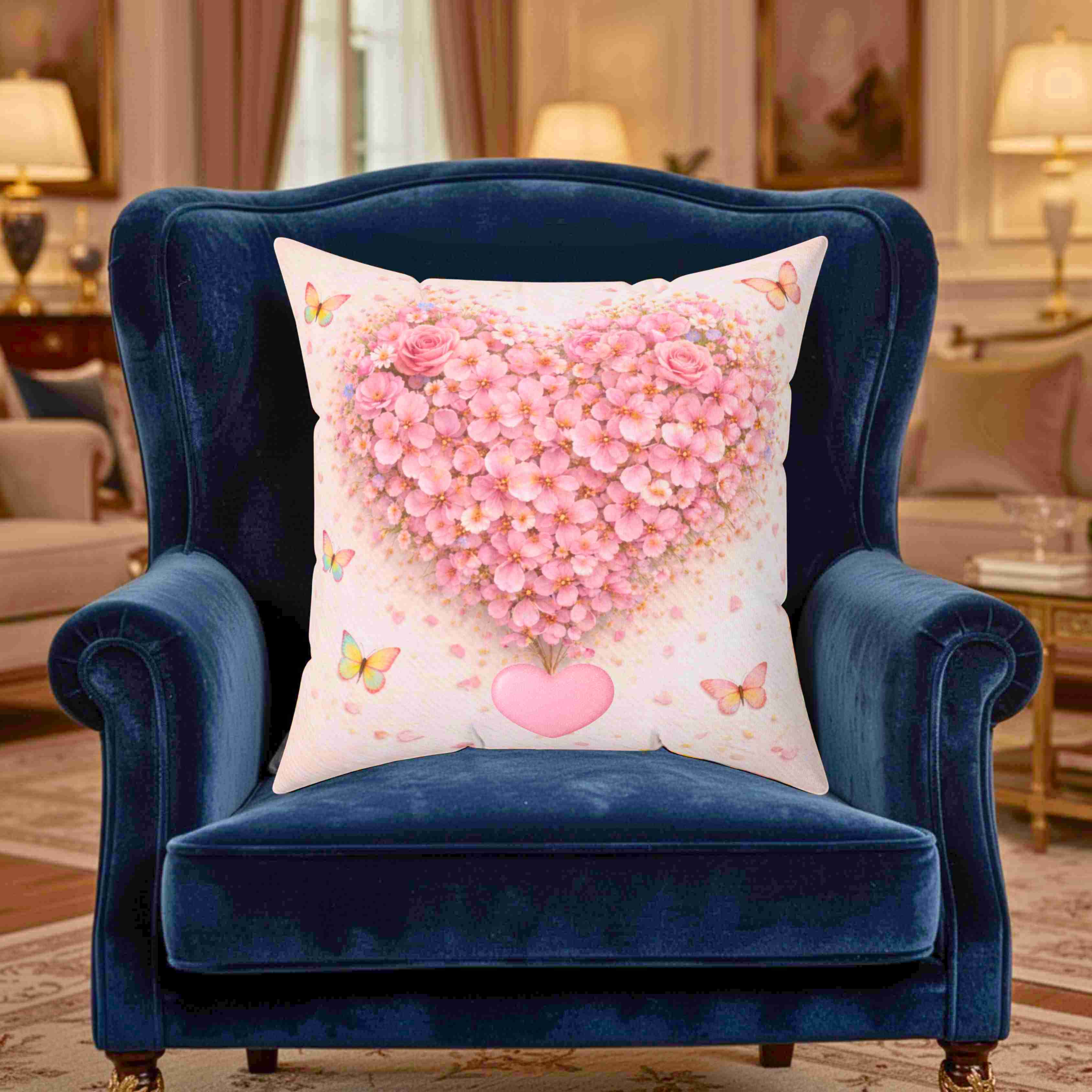 Floral Heart Cushion - Pink Blossom Decorative Throw Pillow for Holidays and Home Decor product thumbnail image Floral Heart Cushion - Pink Blossom Decorative Throw Pillow for Holidays and Home Decor product thumbnail image