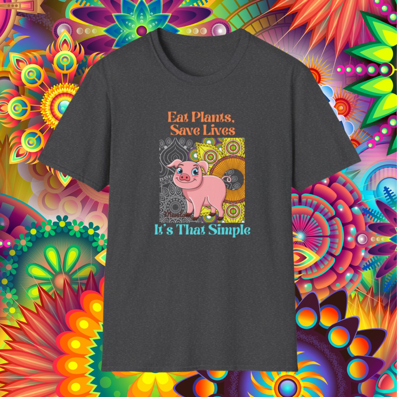 Vegan Eat Plants, Save Lives Tee with Cute Pig product thumbnail image Vegan Eat Plants, Save Lives Tee with Cute Pig product thumbnail image