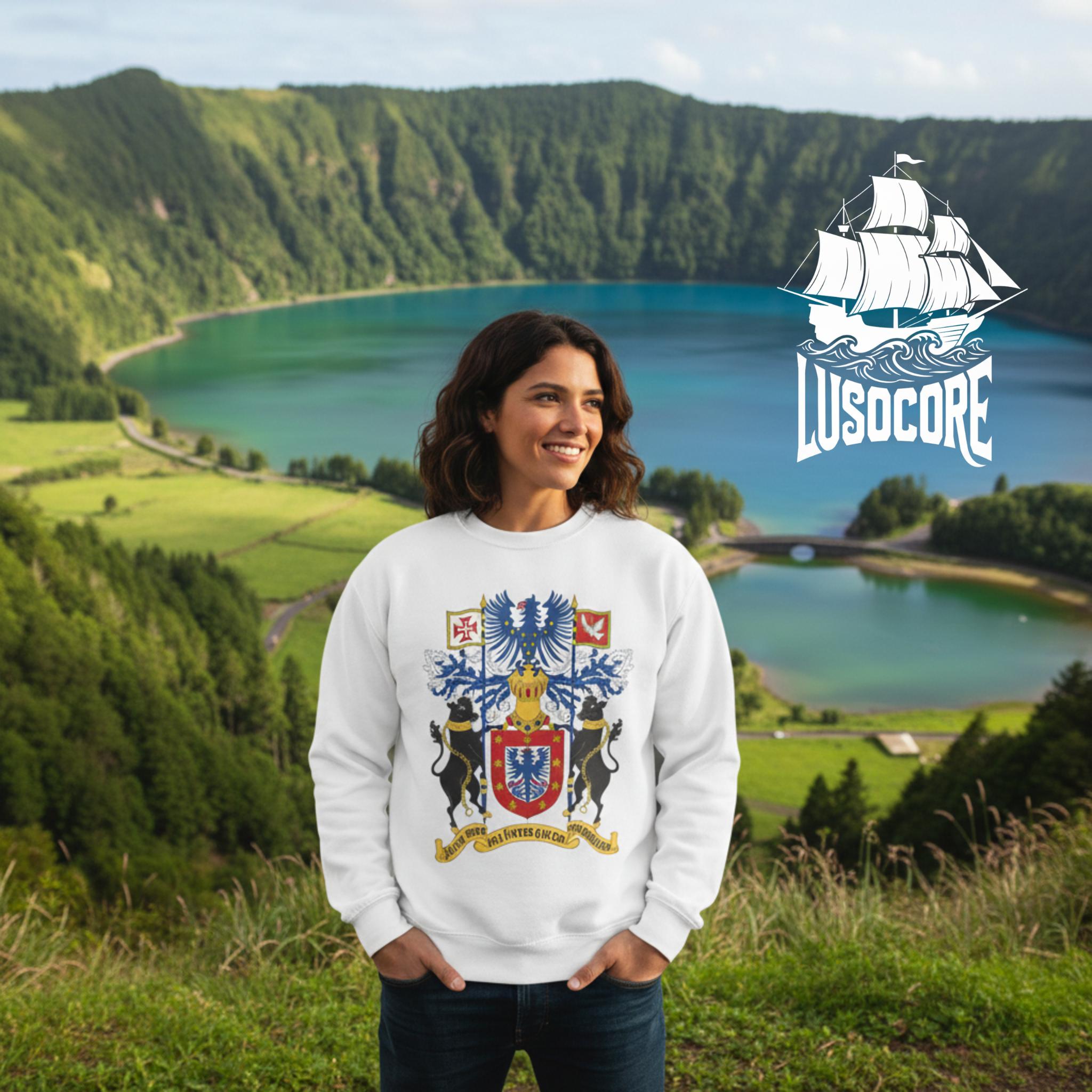 Azores Vintage Coat of Arms Sweatshirt — Retro Portuguese Heritage Crewneck product thumbnail image Azores Vintage Coat of Arms Sweatshirt — Retro Portuguese Heritage Crewneck product thumbnail image