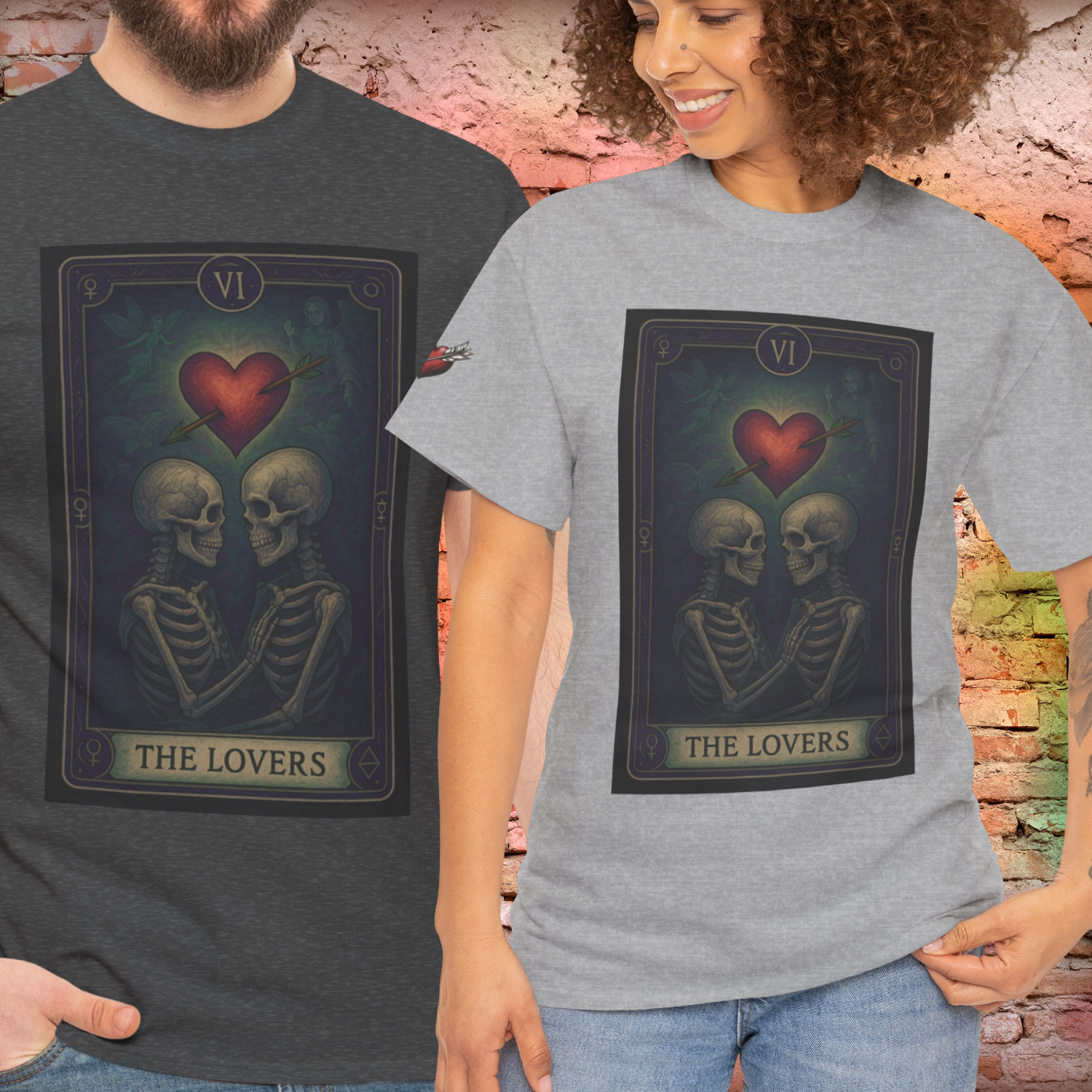 Tarot "The Lovers" Skeleton Card T-Shirt product thumbnail image