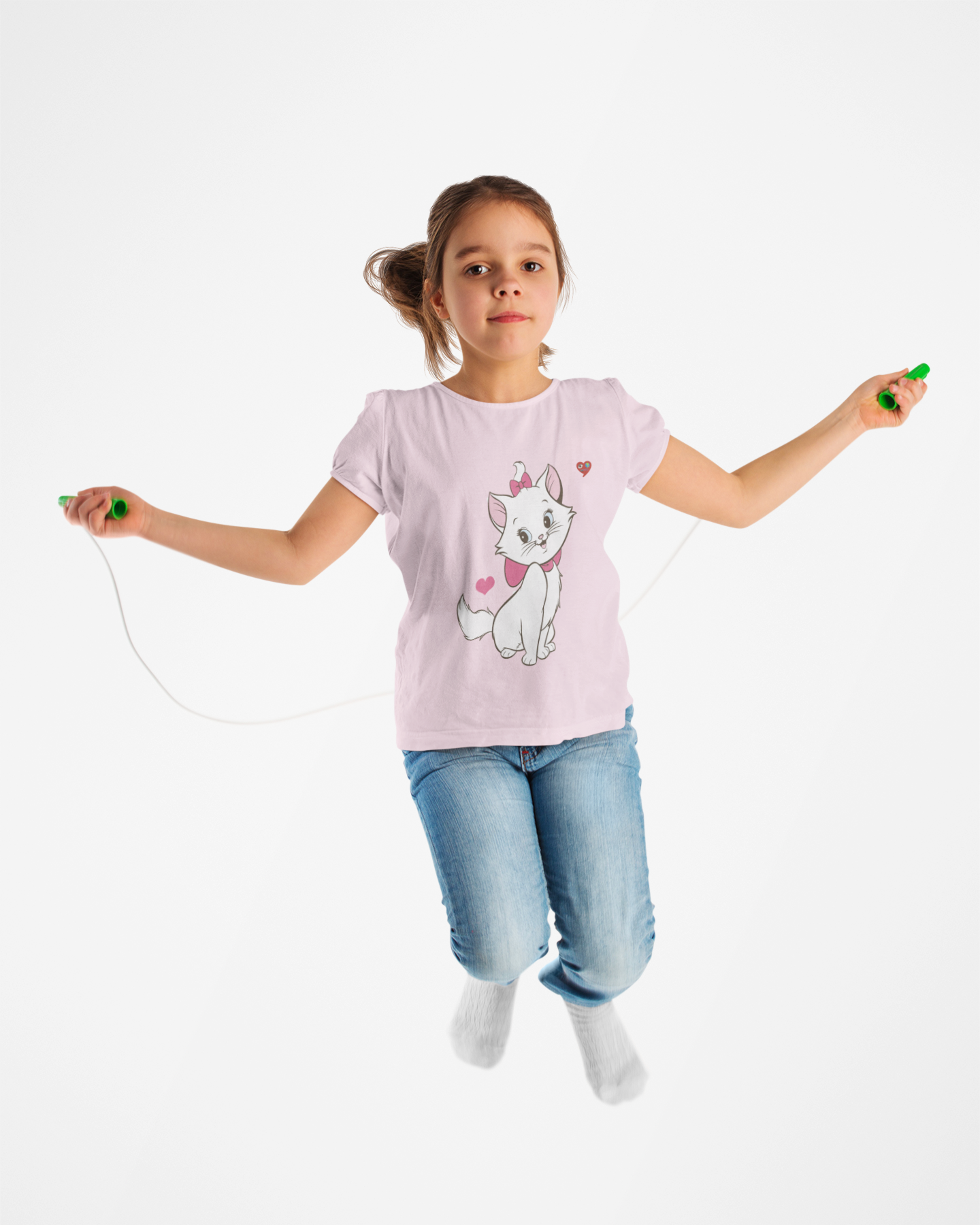 Kids Tee — Cute White Kitten with Hearts Graphic