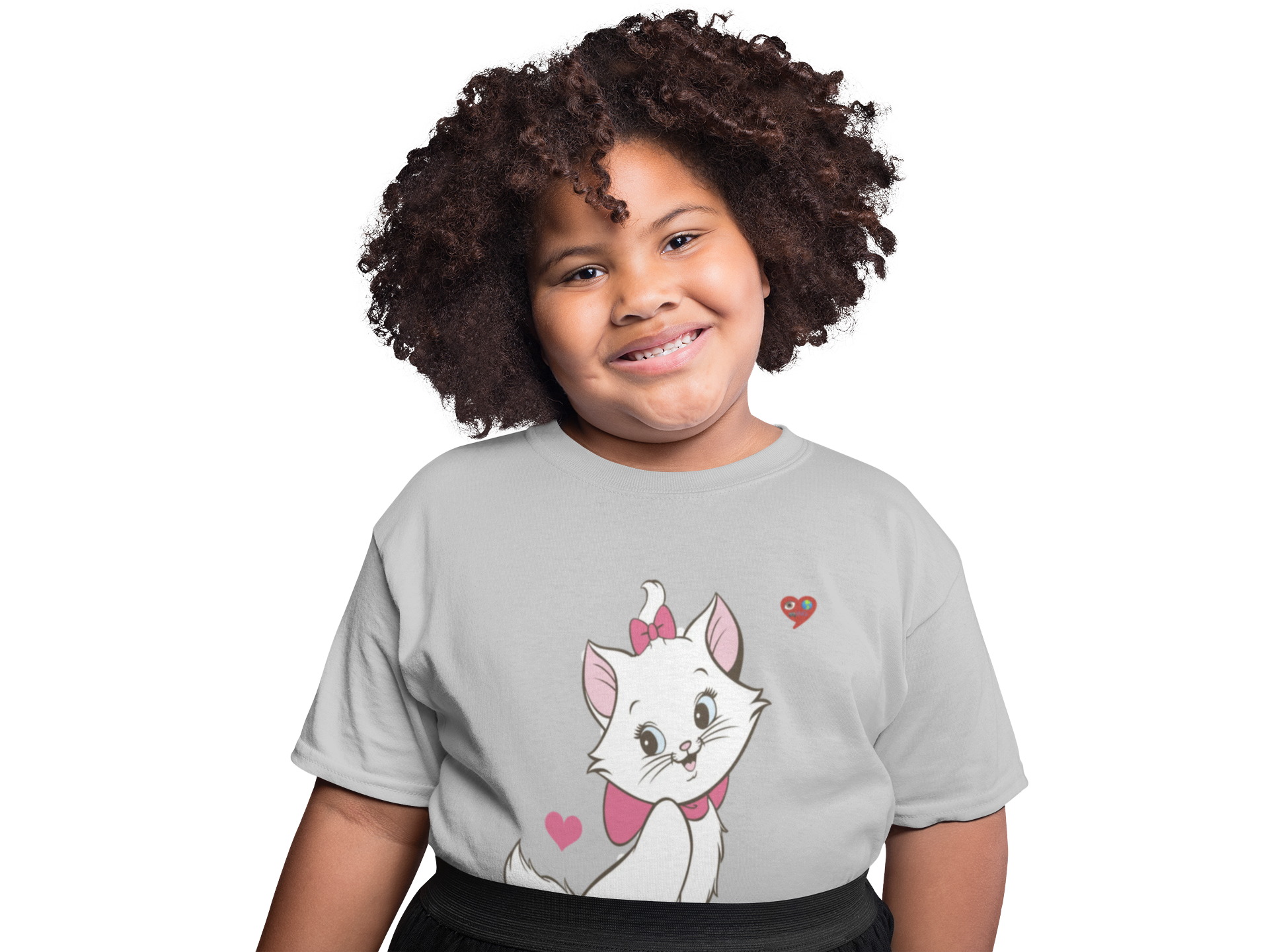 Kids Tee — Cute White Kitten with Hearts Graphic product thumbnail image Kids Tee — Cute White Kitten with Hearts Graphic product thumbnail image