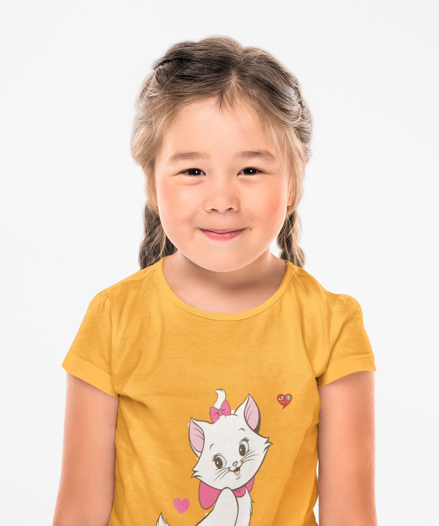 Kids Tee — Cute White Kitten with Hearts Graphic product thumbnail image Kids Tee — Cute White Kitten with Hearts Graphic product thumbnail image