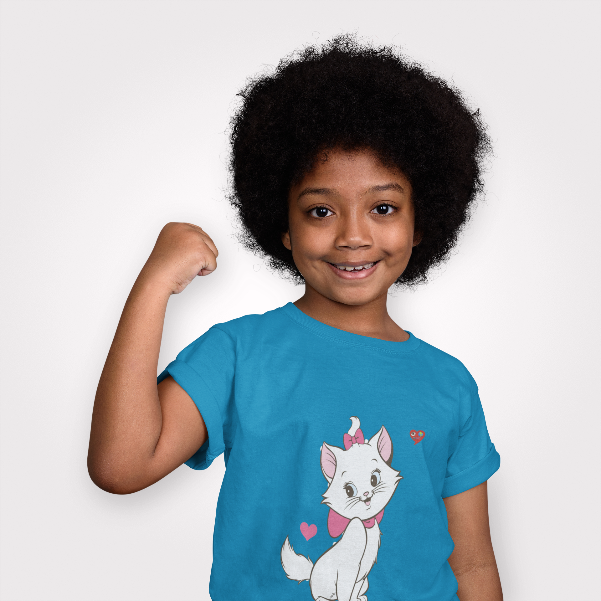 Kids Tee — Cute White Kitten with Hearts Graphic product thumbnail image