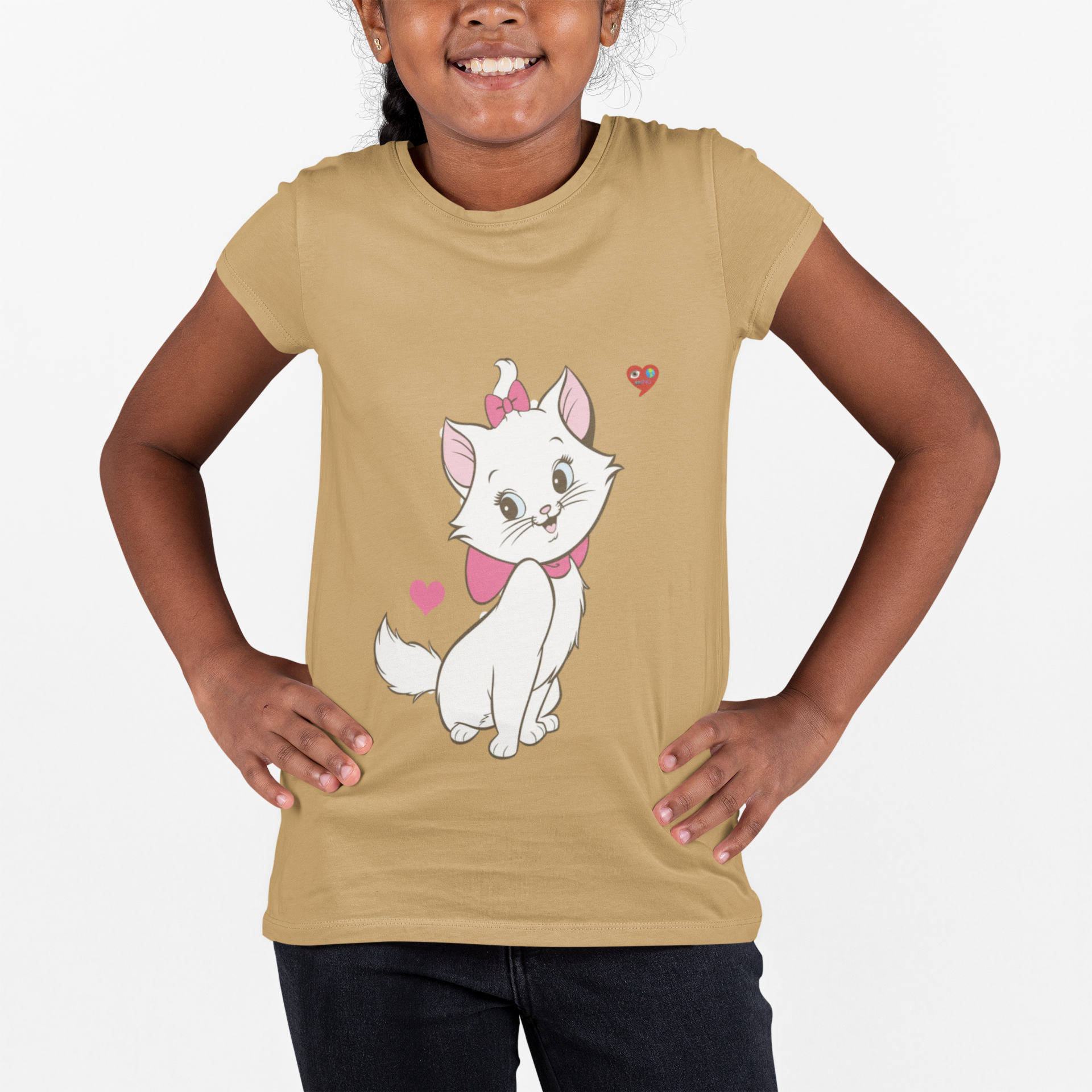 Kids Tee — Cute White Kitten with Hearts Graphic product thumbnail image Kids Tee — Cute White Kitten with Hearts Graphic product thumbnail image