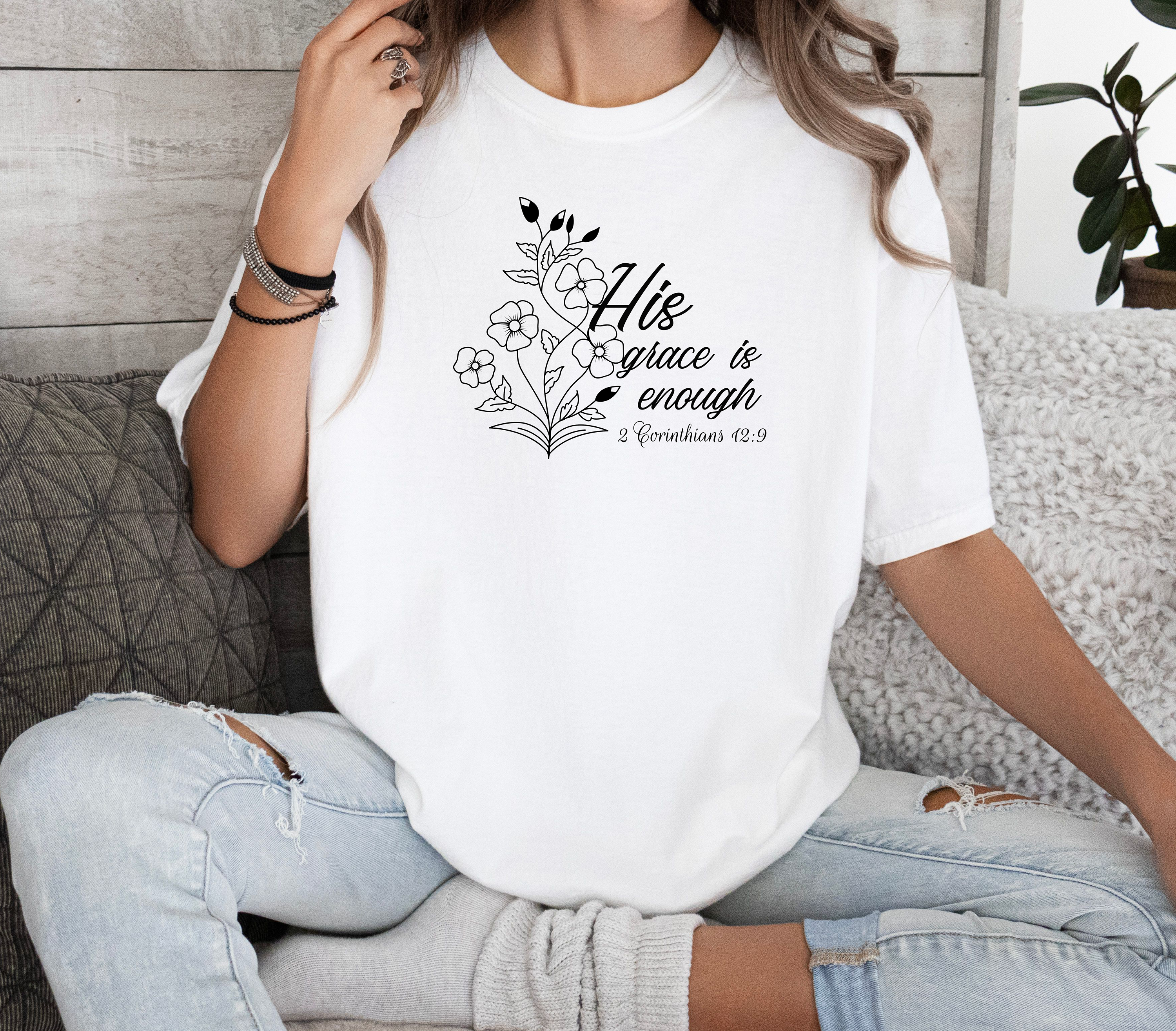 His Grace Is Enough T-Shirt — Christian Floral Faith Tee product thumbnail image