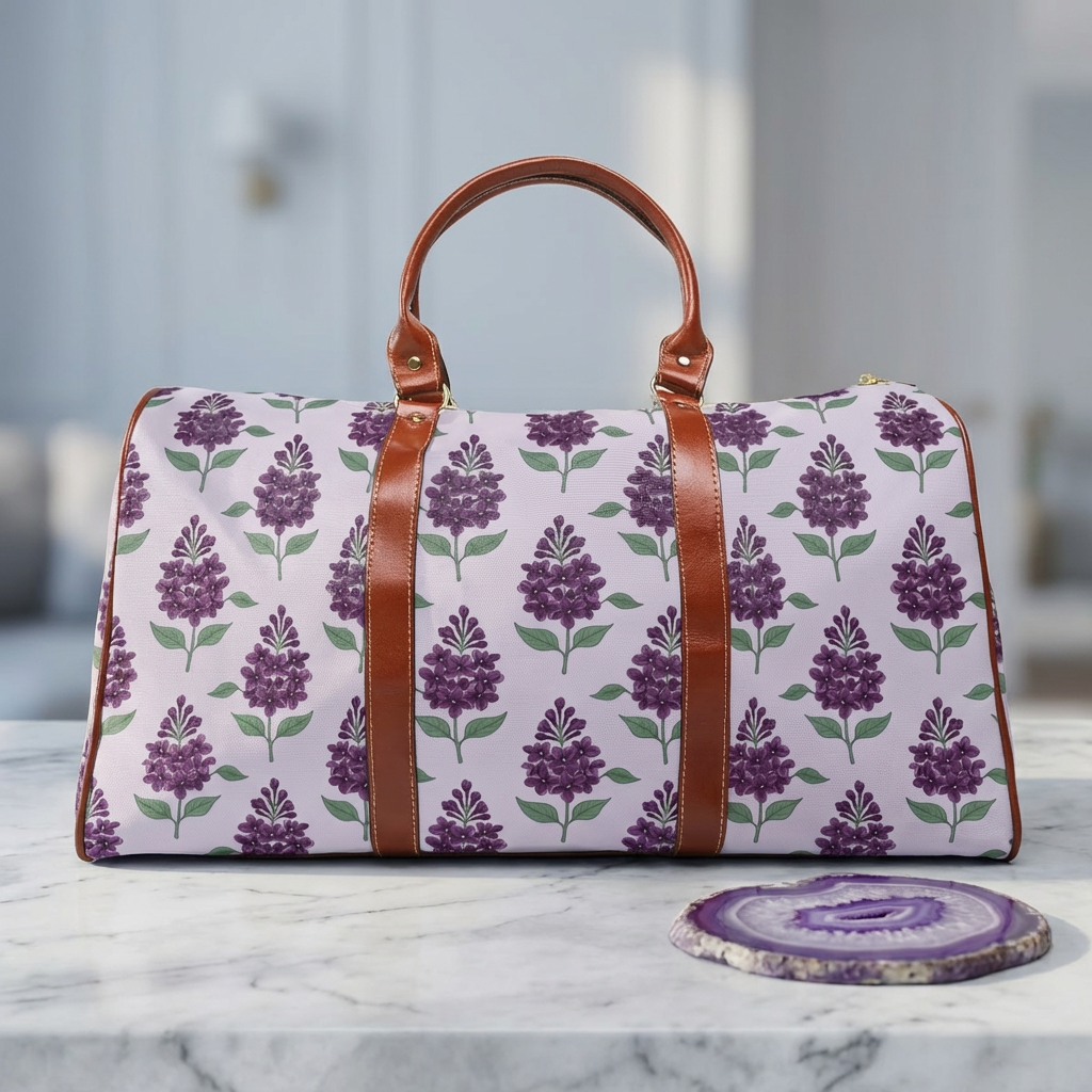 Lavender Blooms Waterproof Travel Bag — Floral Weekender Duffel product thumbnail image