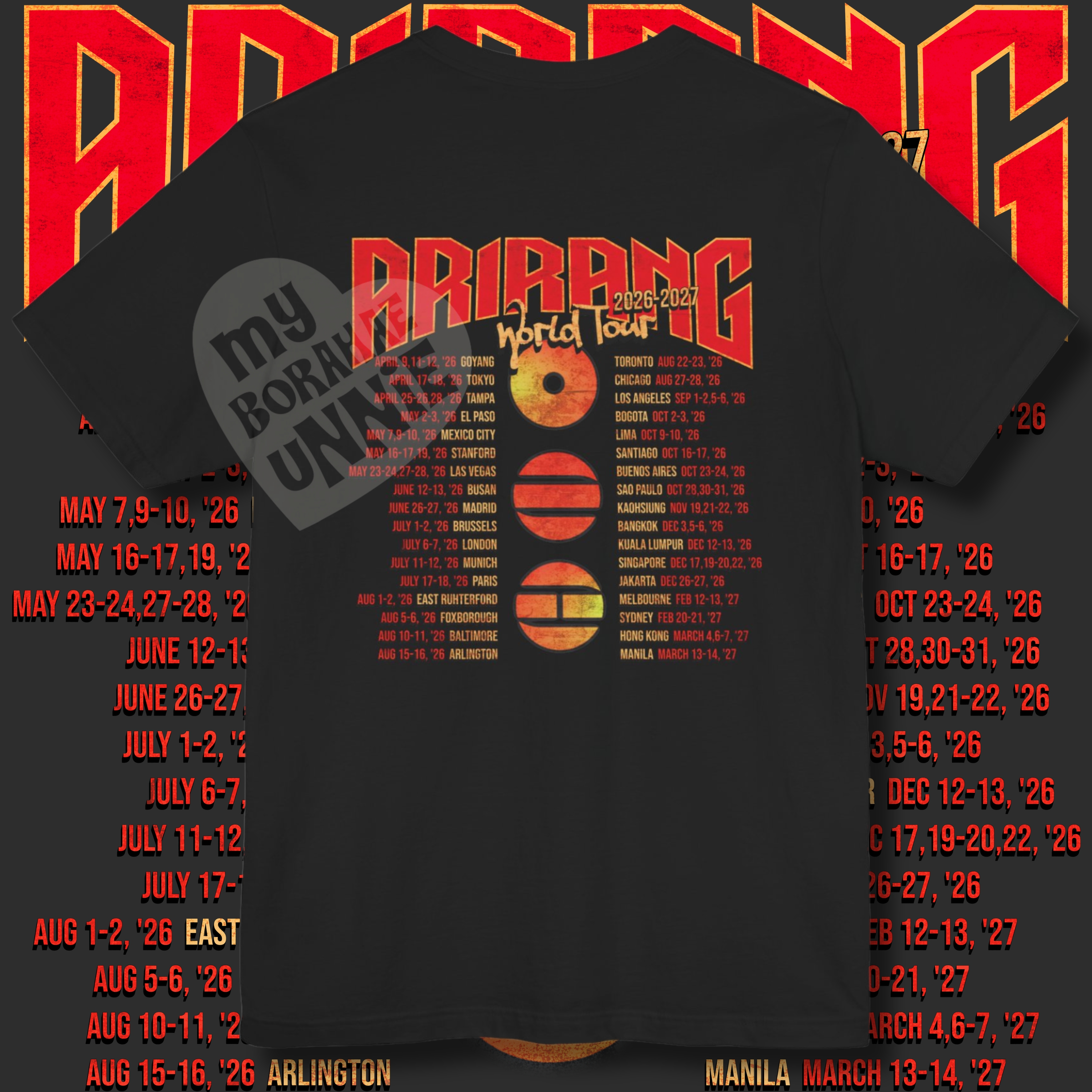 Arirang Tour Unisex Tee, Printed on Front and Back product thumbnail image Arirang Tour Unisex Tee, Printed on Front and Back product thumbnail image