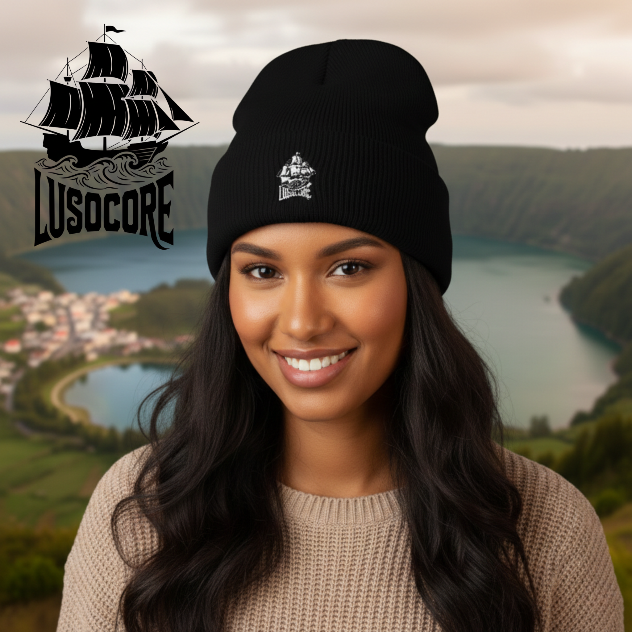 LusoCore Embroidered Classic Cuffed Beanie — Cozy Logo Knit Hat