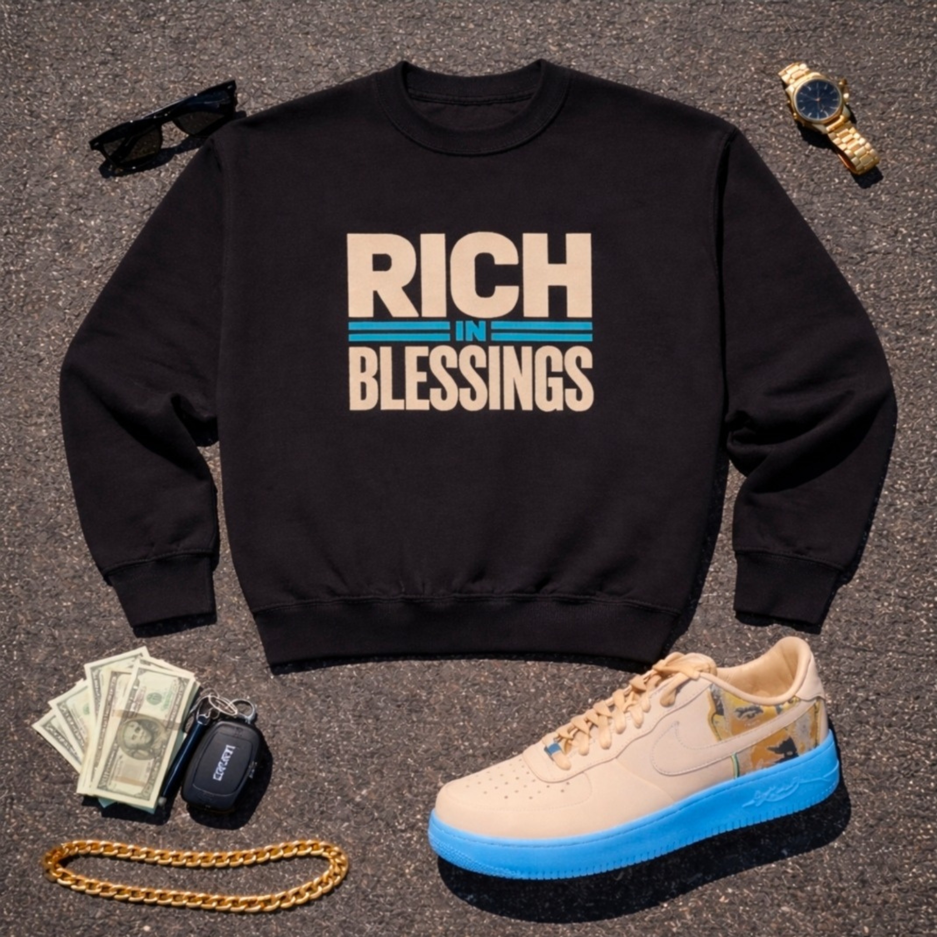 Youth RIB Linen/Translucent Ice Blue Crewneck Sweatshirt product thumbnail image