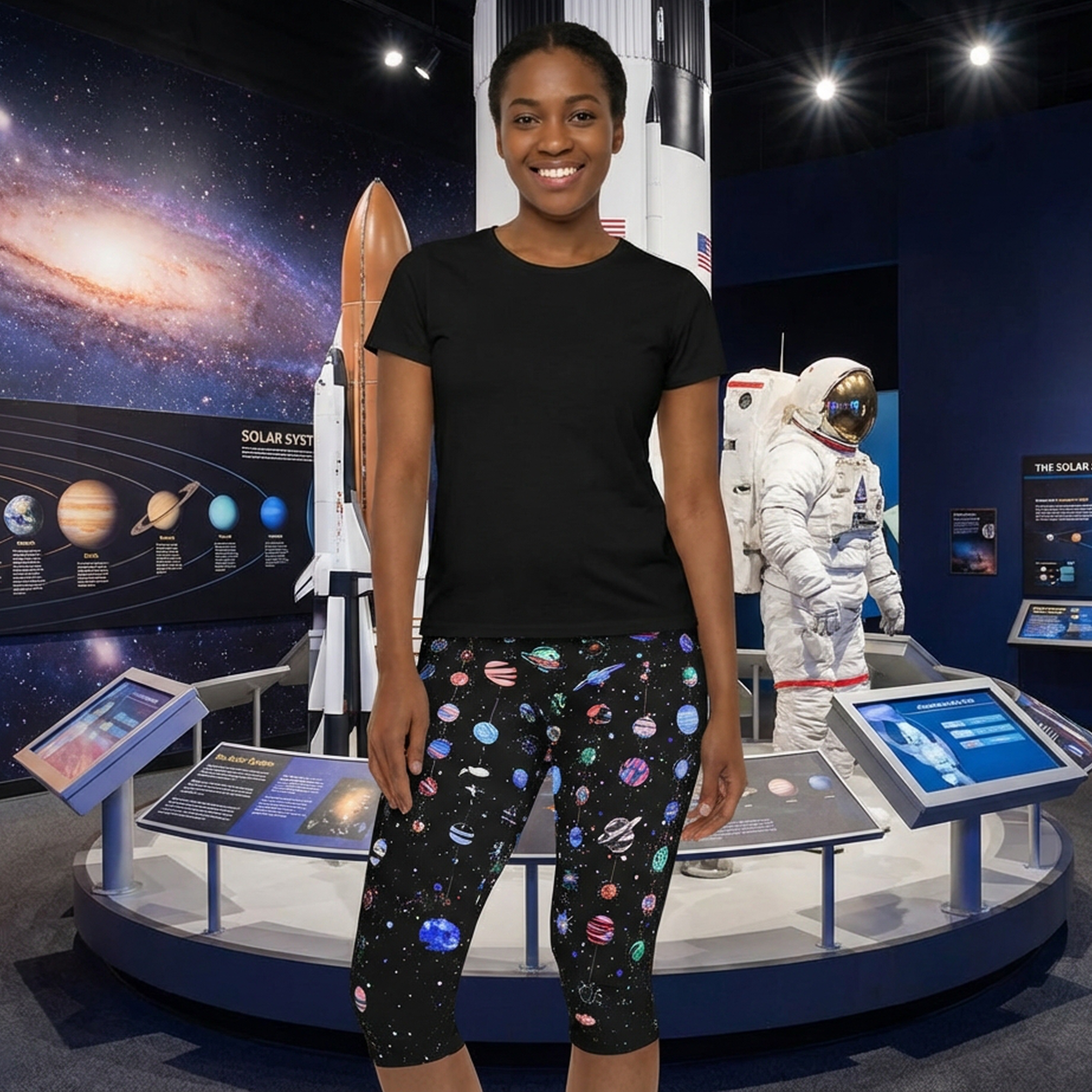 Galaxy Planets Capri Leggings — Cosmic Space Print Women's Capri Leggings product thumbnail image