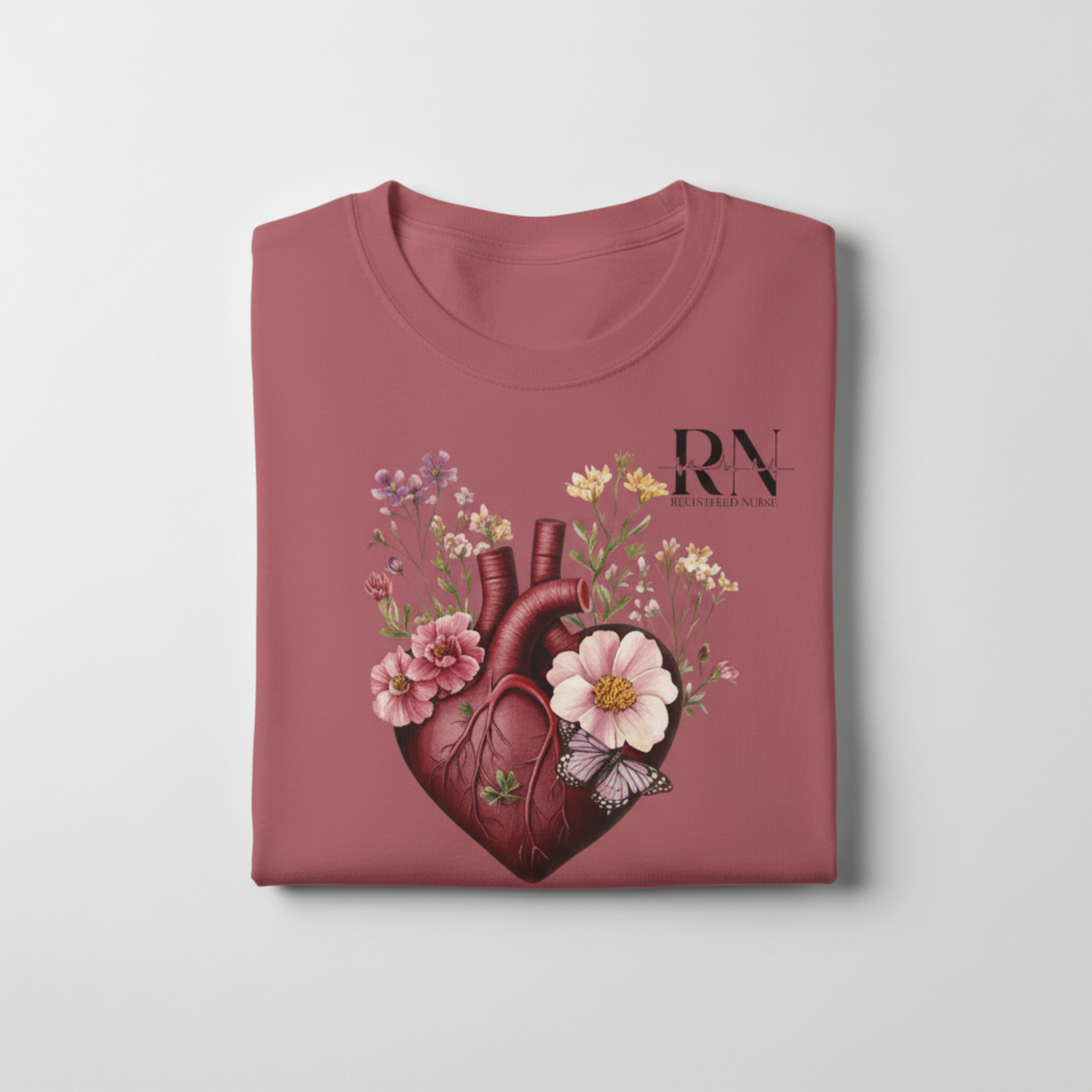 Floral Anatomical Heart Tee — Botanical Heart Graphic T-Shirt product thumbnail image