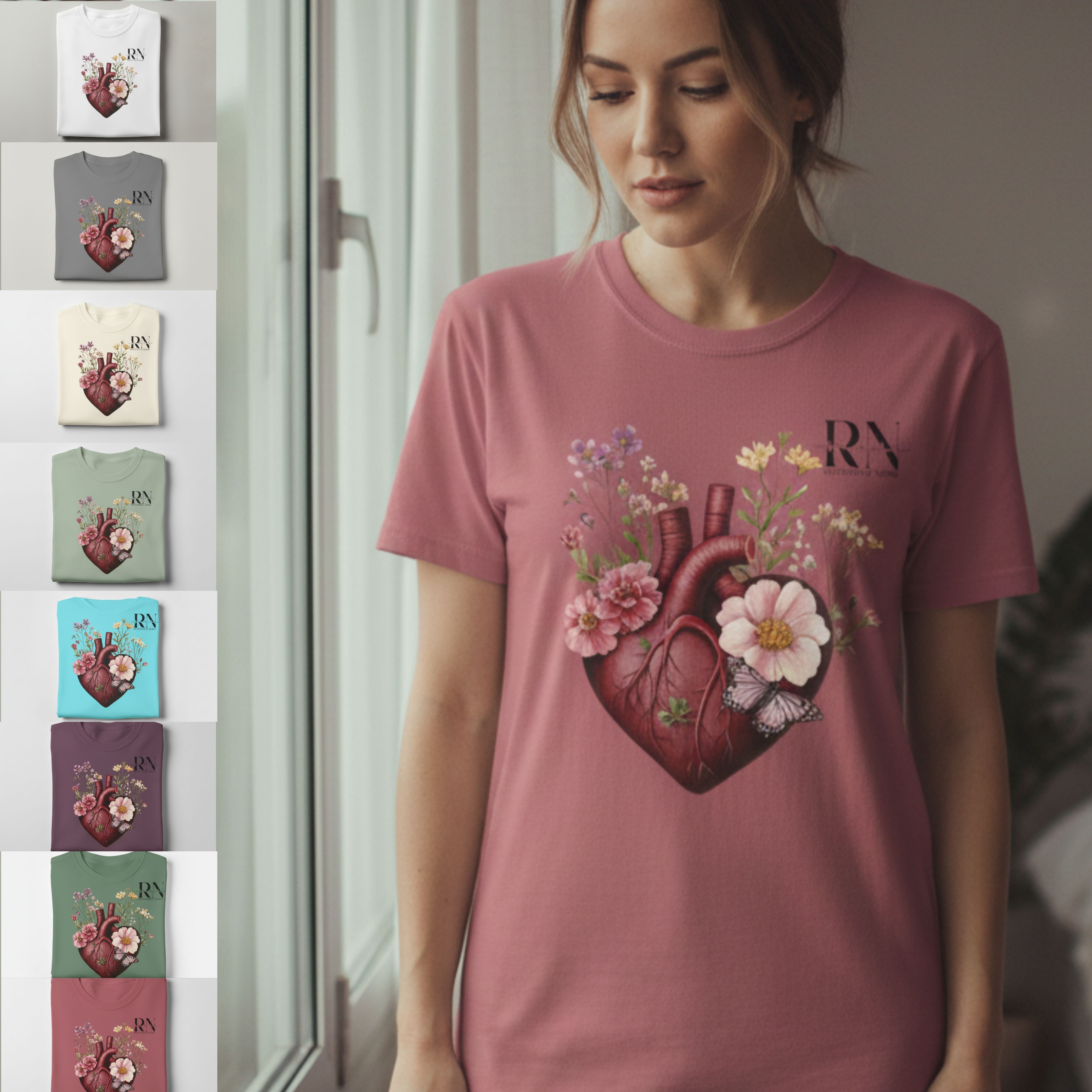 Floral Anatomical Heart Tee — Botanical Heart Graphic T-Shirt product thumbnail image