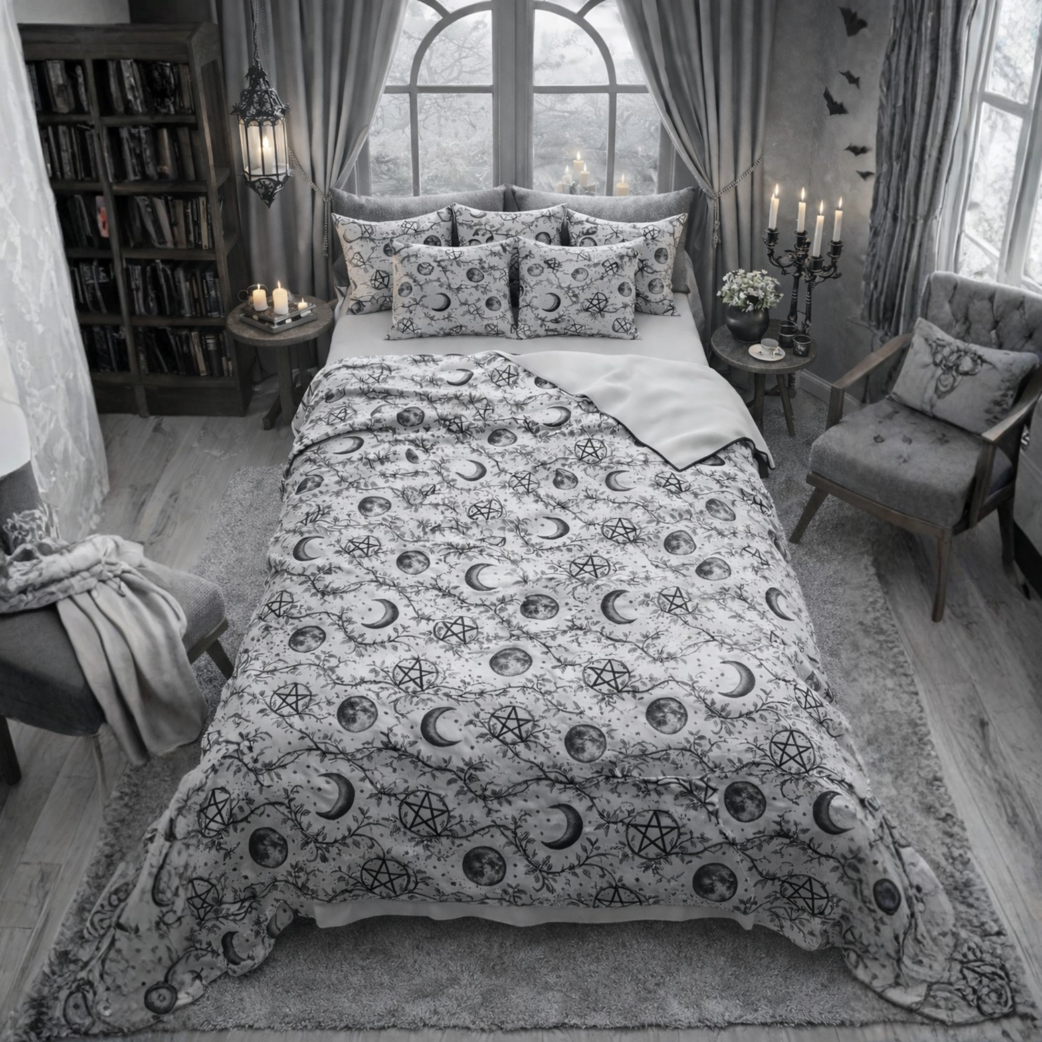 Witch Moon Pentagram Velveteen Blanket, Crescent Moon Pagan Blanket, Cozy Witch Home Decor product thumbnail image Witch Moon Pentagram Velveteen Blanket, Crescent Moon Pagan Blanket, Cozy Witch Home Decor product thumbnail image