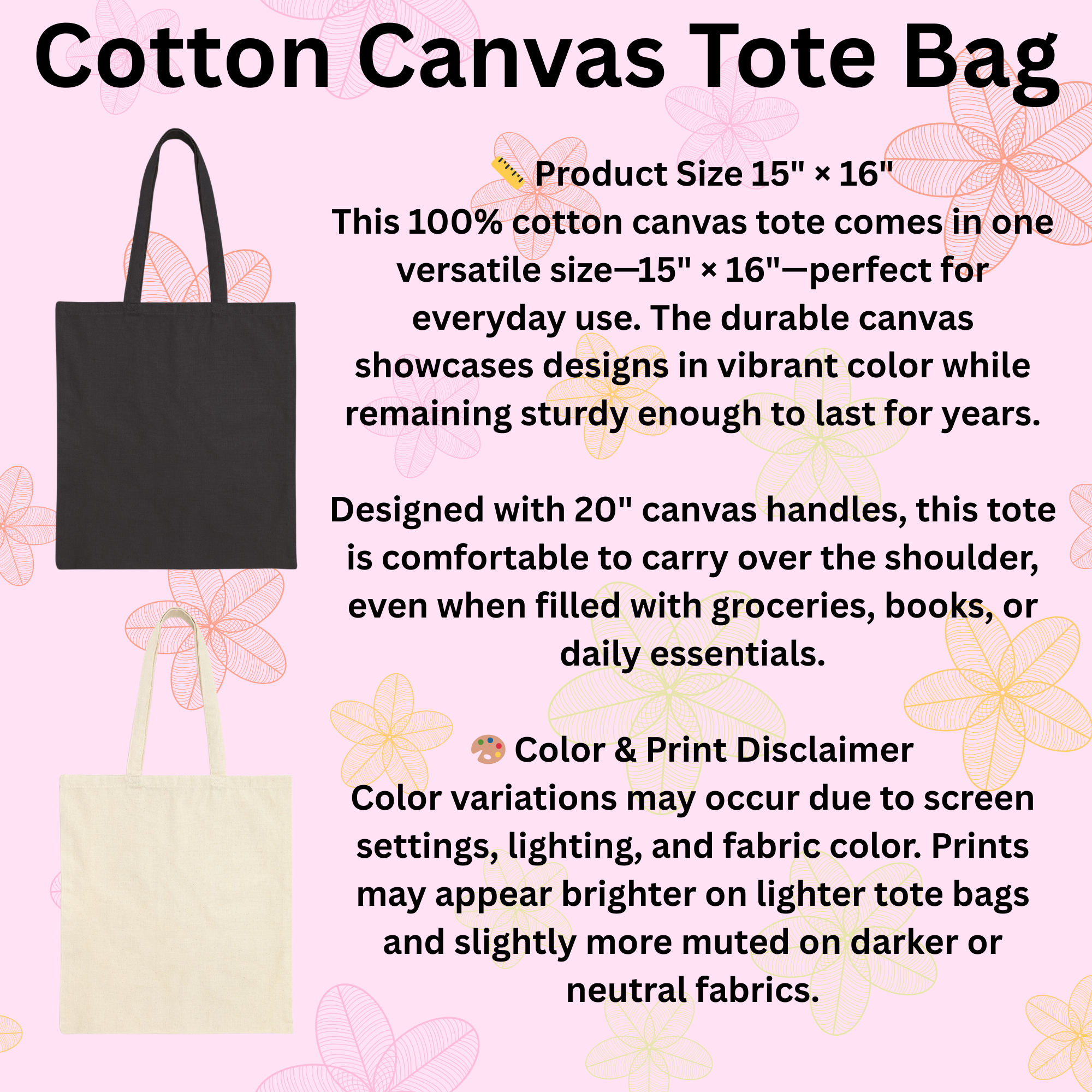 Made To Be Me Cotton Tote — Retro Floral Self-Love Canvas Bag product thumbnail image