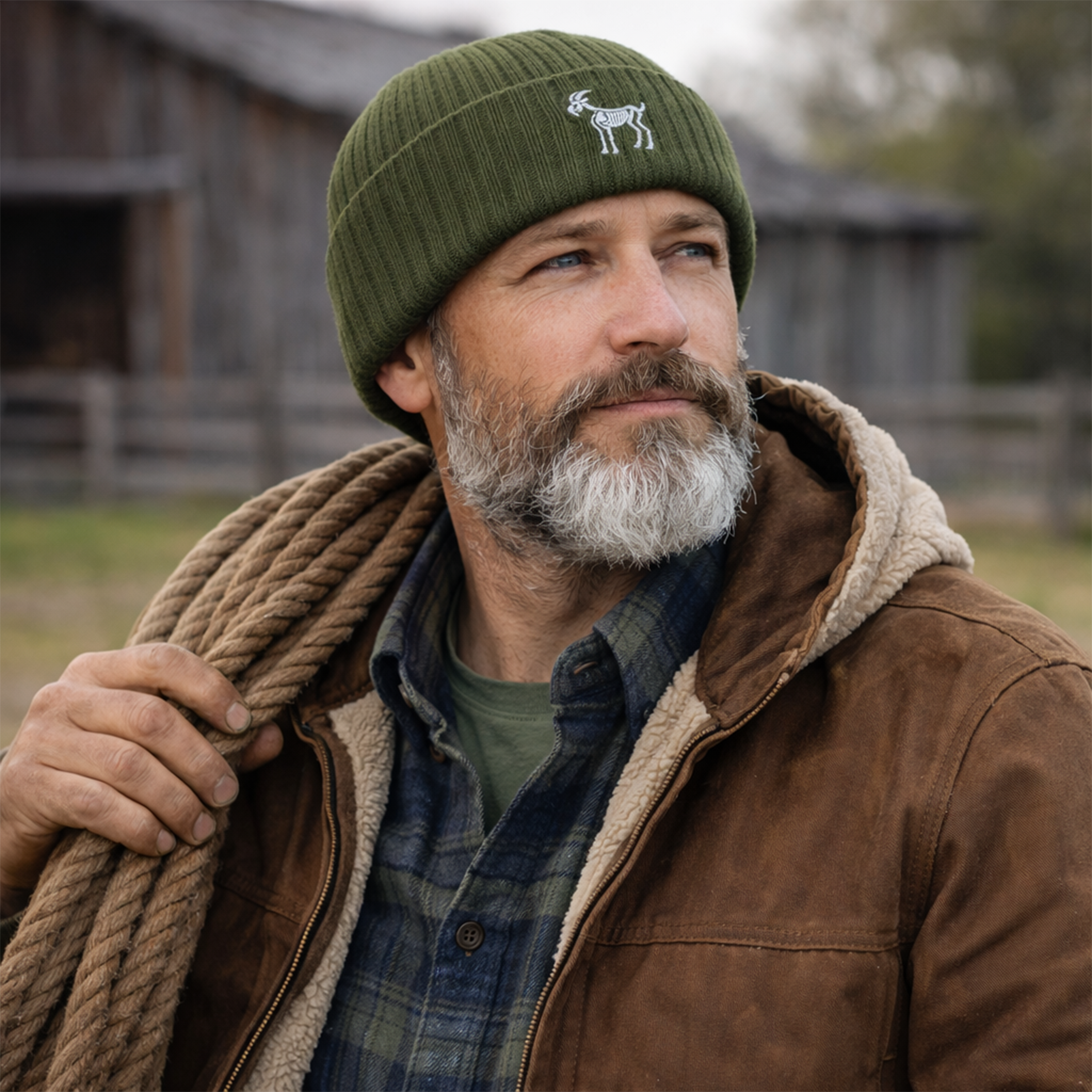 Embroidered Goat  Skeleton Ribbed Knit Beanie 