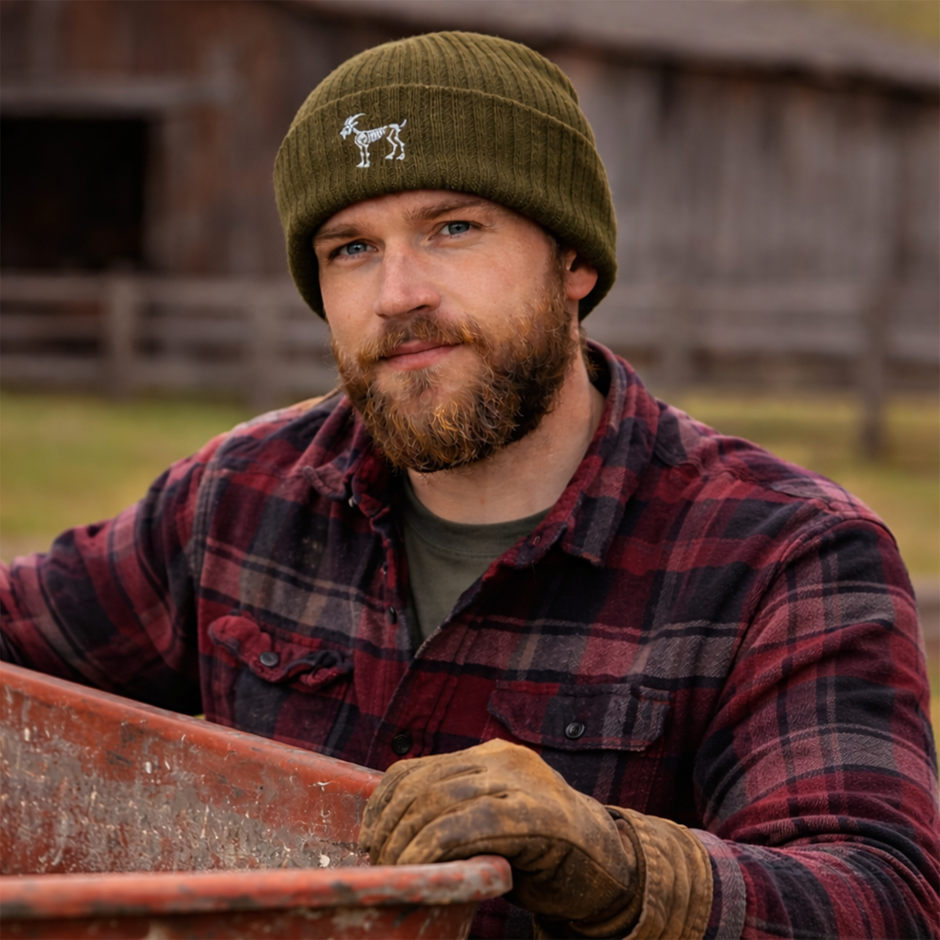 Embroidered Goat  Skeleton Ribbed Knit Beanie  product thumbnail image