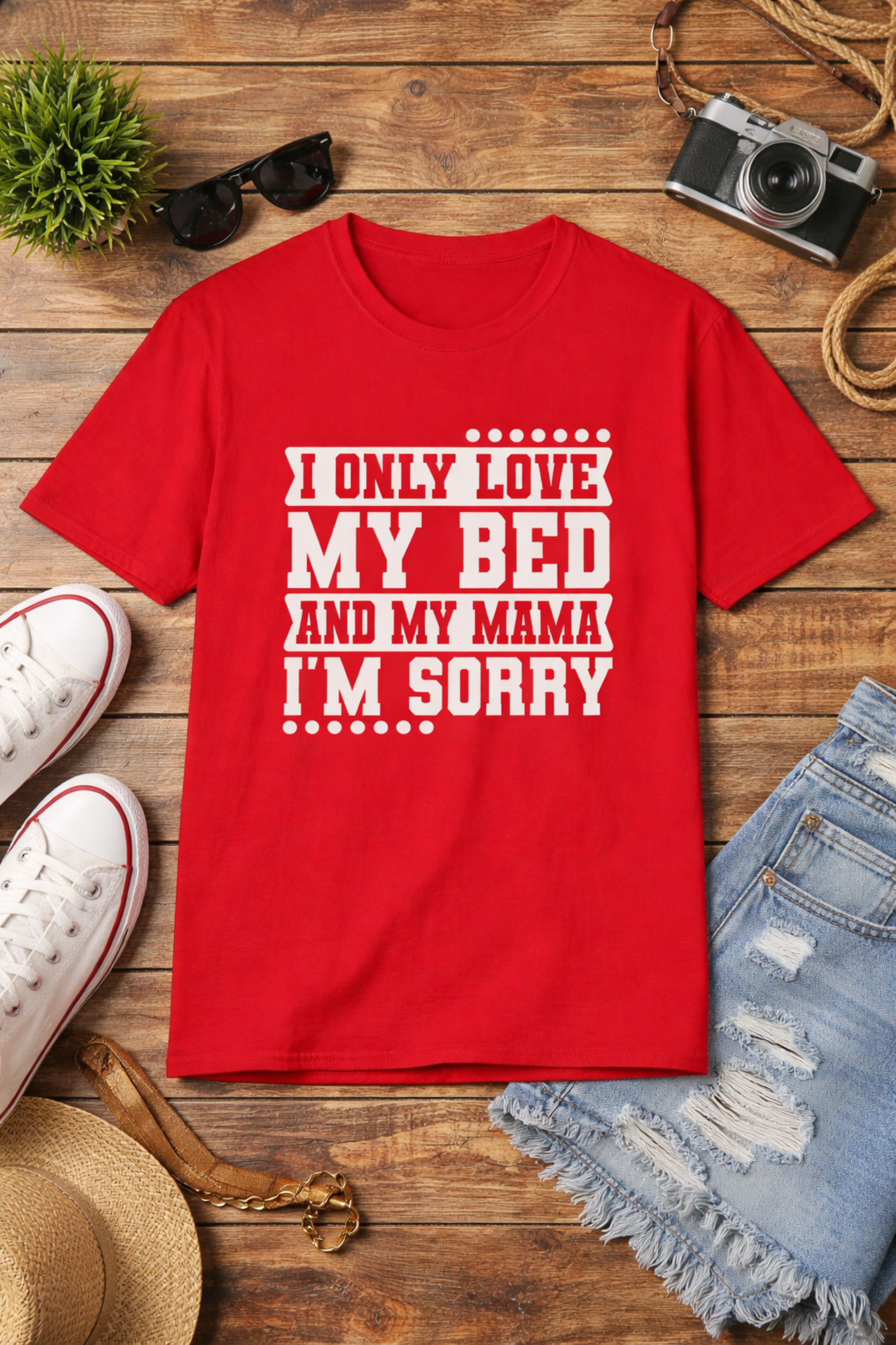   "I Only Love My Bed and My Mama I'm Sorry" Funny Graphic T-Shirt  product thumbnail image