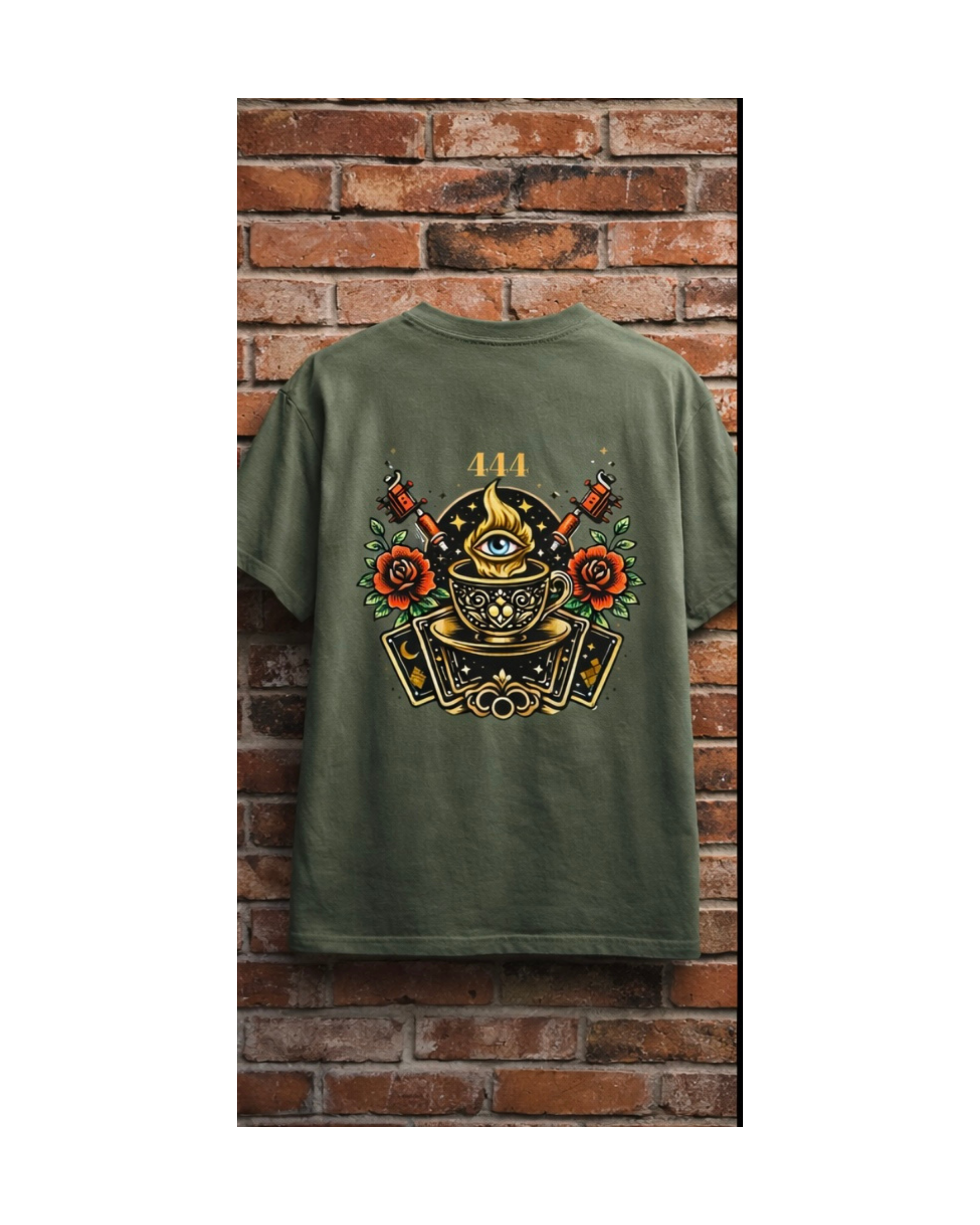 444 Angel Number Tattoo Flash Graphic Tee— Witchy Tarot Shirt, Mystic Back Print Streetwear, Vintage Style Tee product thumbnail image 444 Angel Number Tattoo Flash Graphic Tee— Witchy Tarot Shirt, Mystic Back Print Streetwear, Vintage Style Tee product thumbnail image