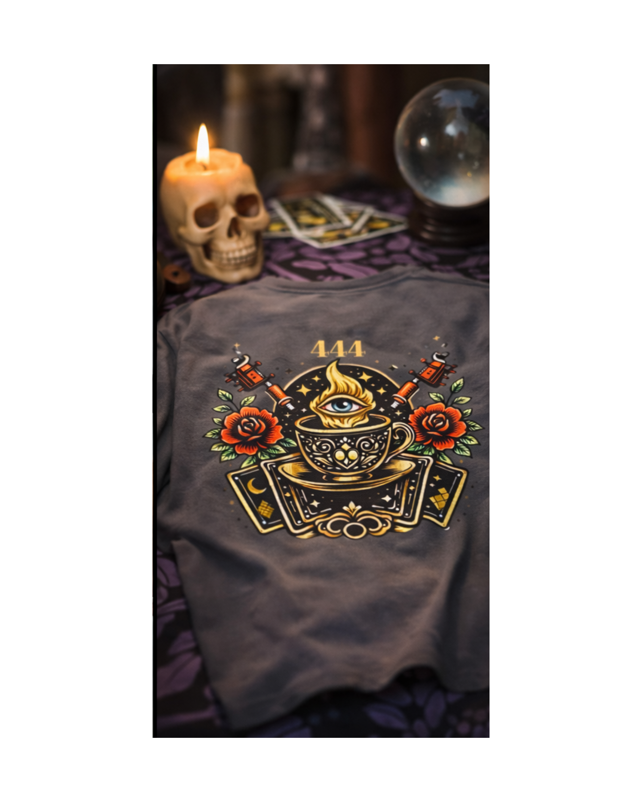 444 Angel Number Tattoo Flash Graphic Tee— Witchy Tarot Shirt, Mystic Back Print Streetwear, Vintage Style Tee product thumbnail image 444 Angel Number Tattoo Flash Graphic Tee— Witchy Tarot Shirt, Mystic Back Print Streetwear, Vintage Style Tee product thumbnail image
