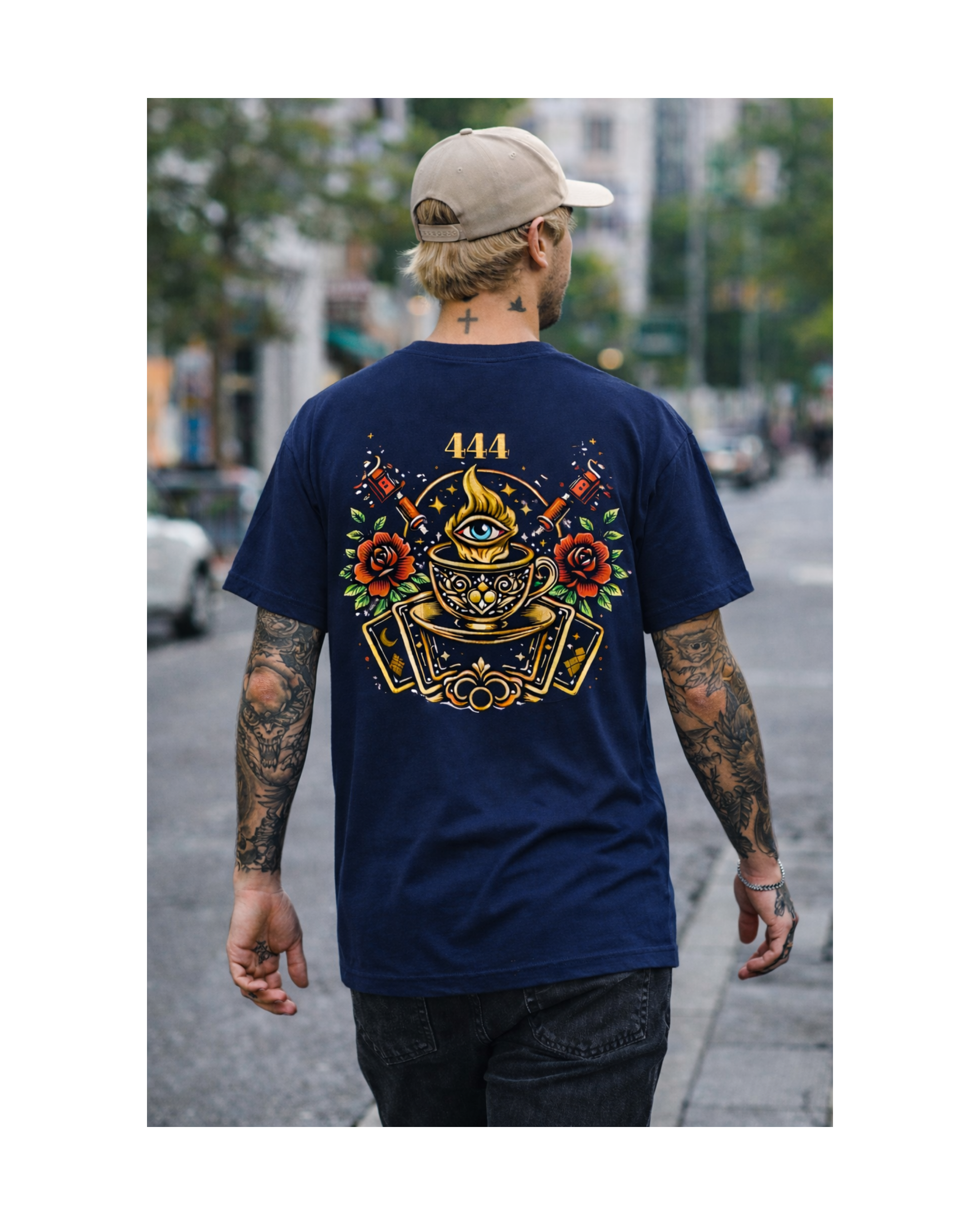 444 Angel Number Tattoo Flash Graphic Tee— Witchy Tarot Shirt, Mystic Back Print Streetwear, Vintage Style Tee product thumbnail image 444 Angel Number Tattoo Flash Graphic Tee— Witchy Tarot Shirt, Mystic Back Print Streetwear, Vintage Style Tee product thumbnail image