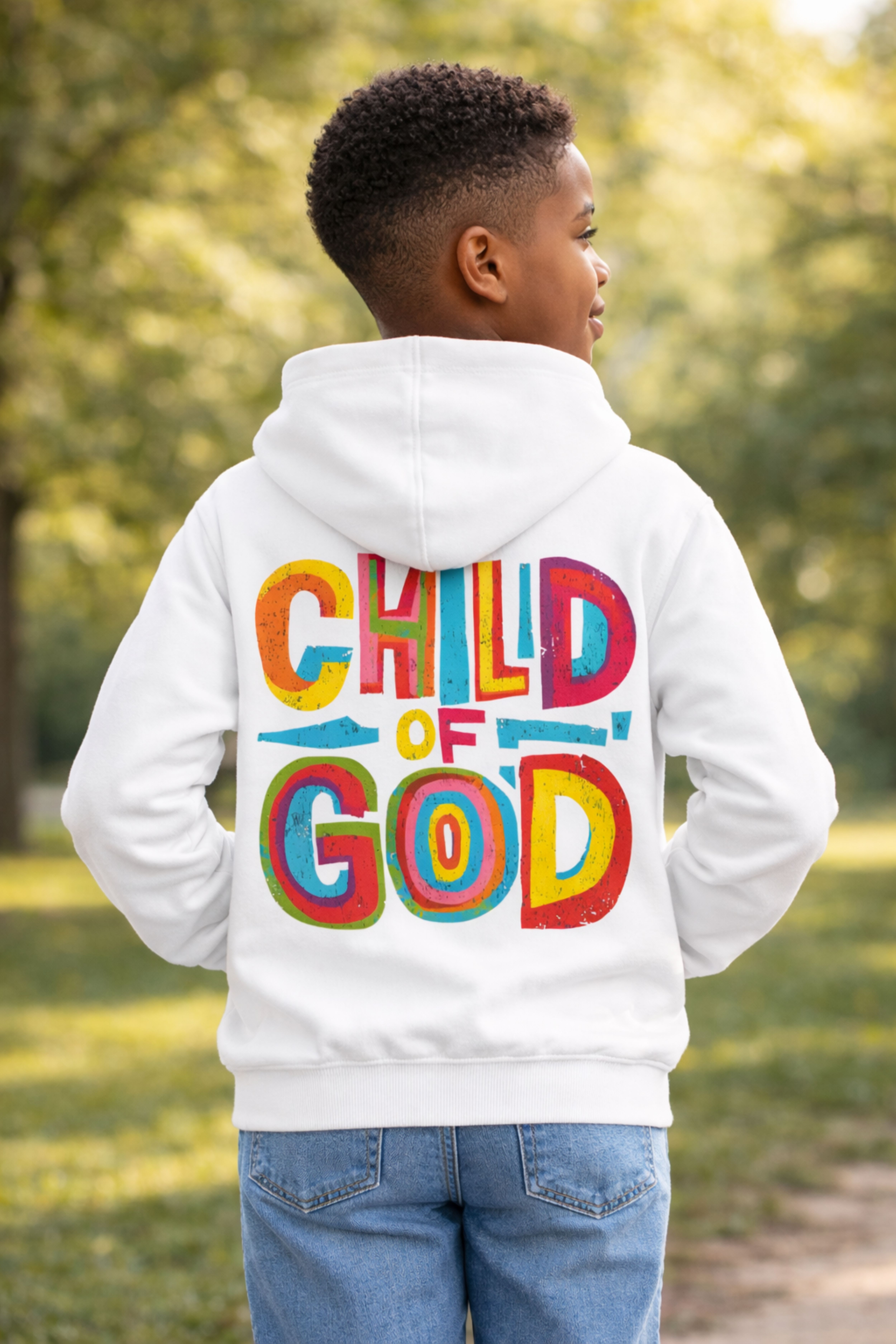 Child Hoodie — Colorful "Child of God" Faith Graphic Kids’ Hoodie product thumbnail image Child Hoodie — Colorful "Child of God" Faith Graphic Kids’ Hoodie product thumbnail image