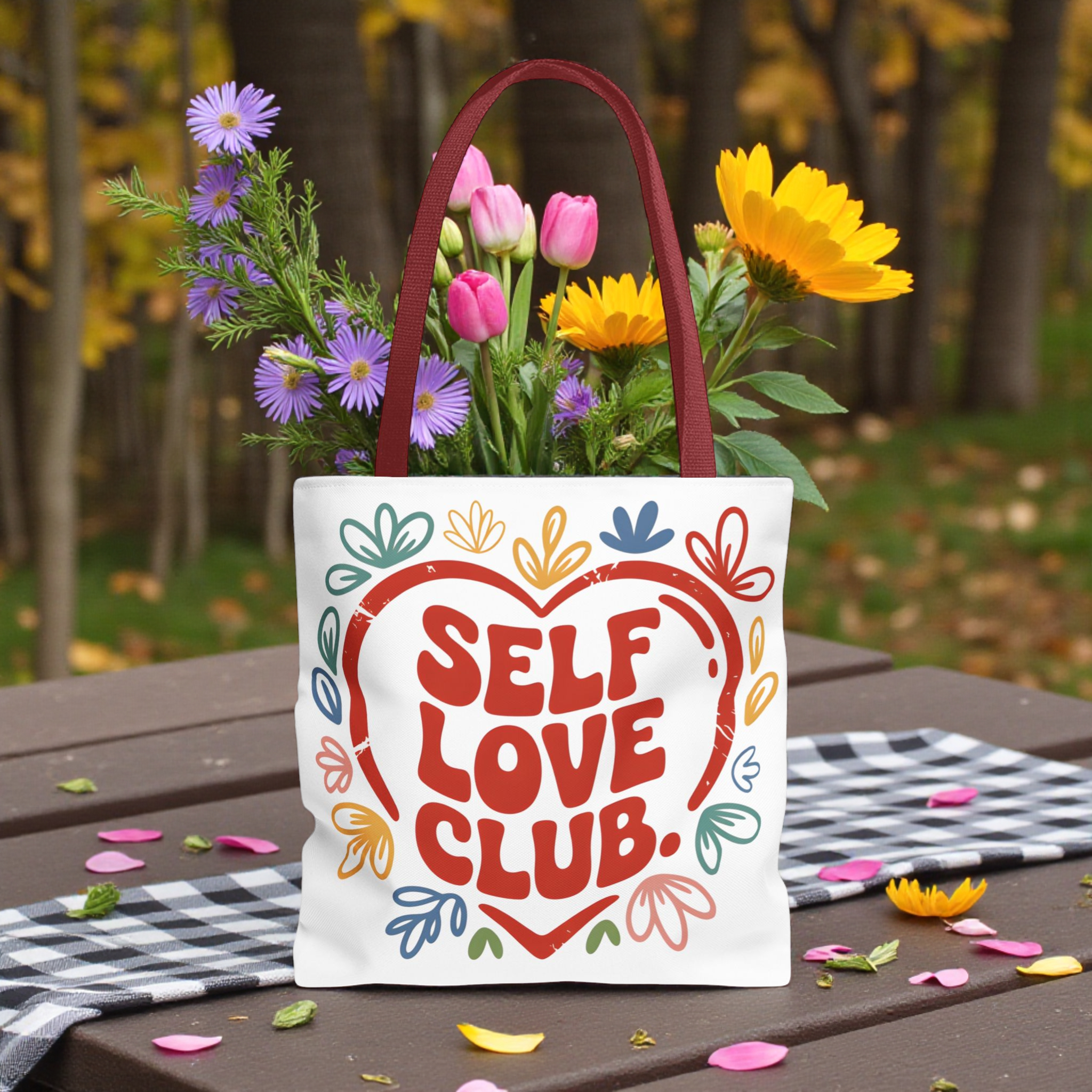 Self Love Club Tote Bag — Colorful Heart Graphic Everyday Carry product thumbnail image Self Love Club Tote Bag — Colorful Heart Graphic Everyday Carry product thumbnail image