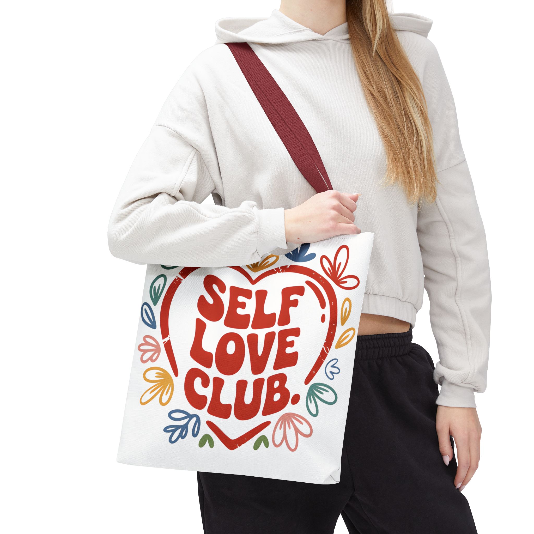 Self Love Club Tote Bag — Colorful Heart Graphic Everyday Carry product thumbnail image Self Love Club Tote Bag — Colorful Heart Graphic Everyday Carry product thumbnail image