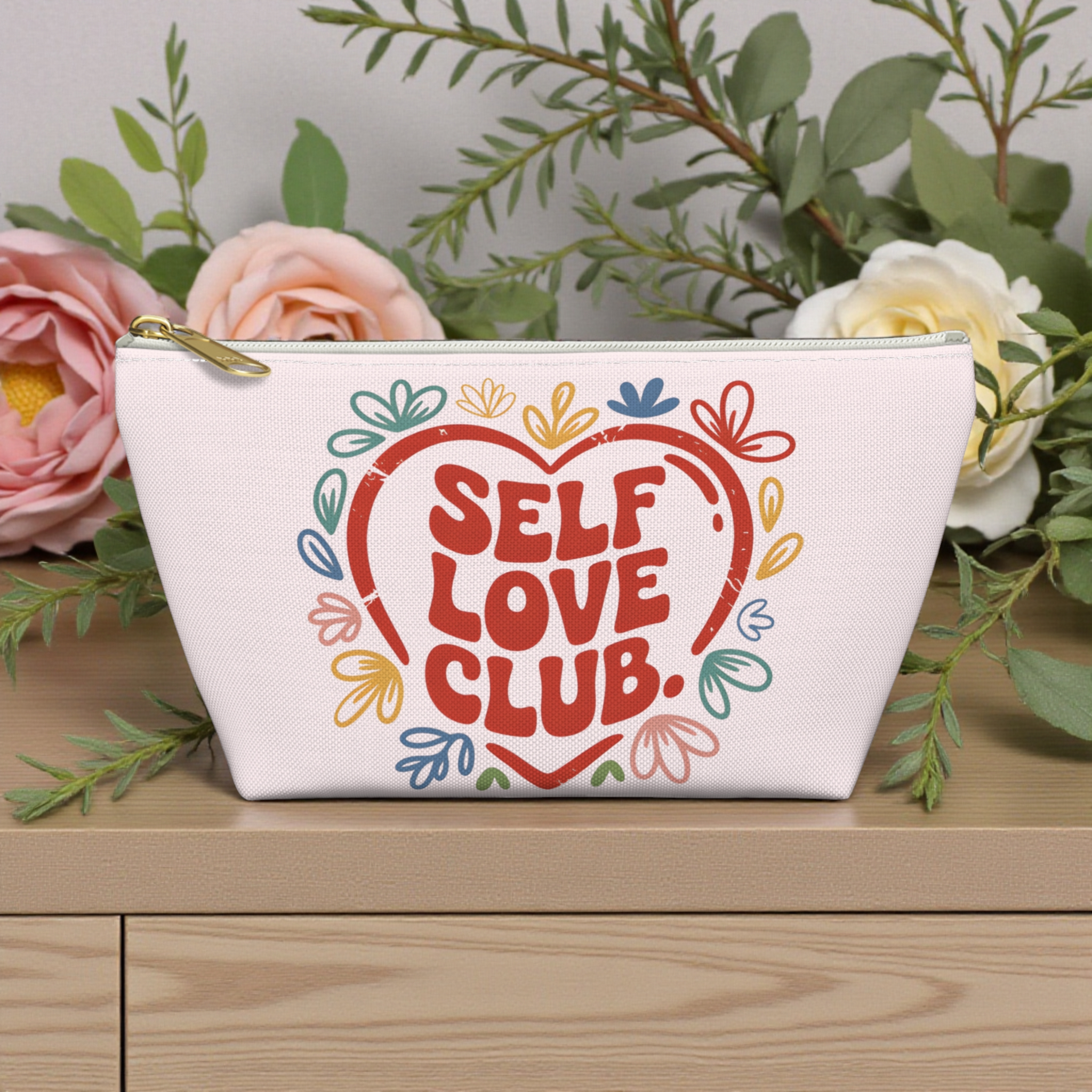 Self Love Club Accessory Pouch — Floral Heart Cosmetic Bag product thumbnail image