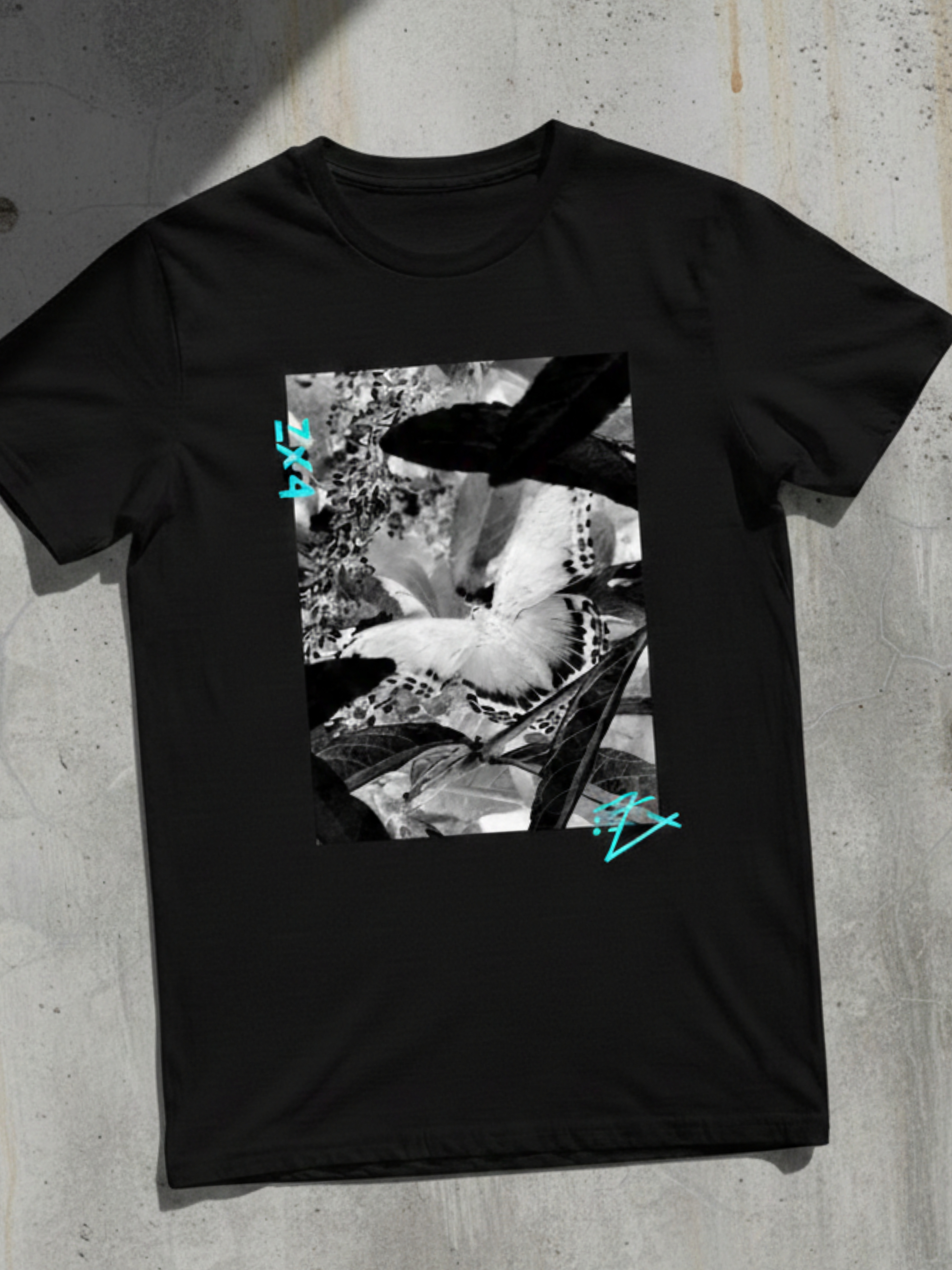 Butterfly Photo Graphic Tee — Monochrome Nature Shirt with Teal Accents product thumbnail image Butterfly Photo Graphic Tee — Monochrome Nature Shirt with Teal Accents product thumbnail image